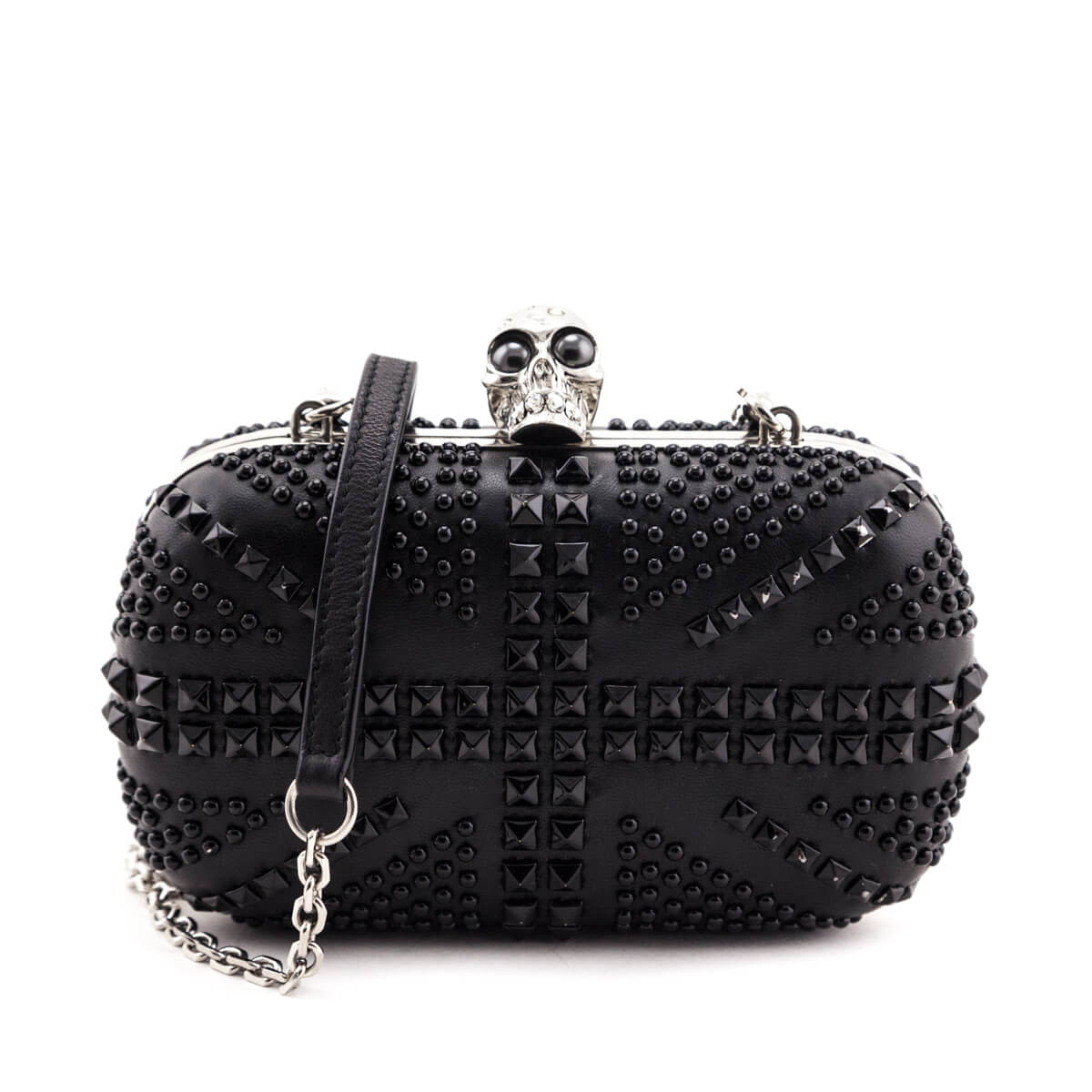 Alexander McQueen Black Nappa Studded Britannia Skull Box Clutch - Love that Bag etc - Preowned Authentic Designer Handbags & Preloved Fashions