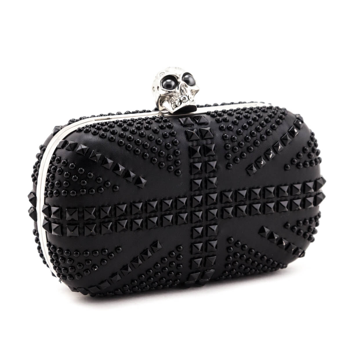 Alexander McQueen Black Nappa Studded Britannia Skull Box Clutch - Love that Bag etc - Preowned Authentic Designer Handbags & Preloved Fashions