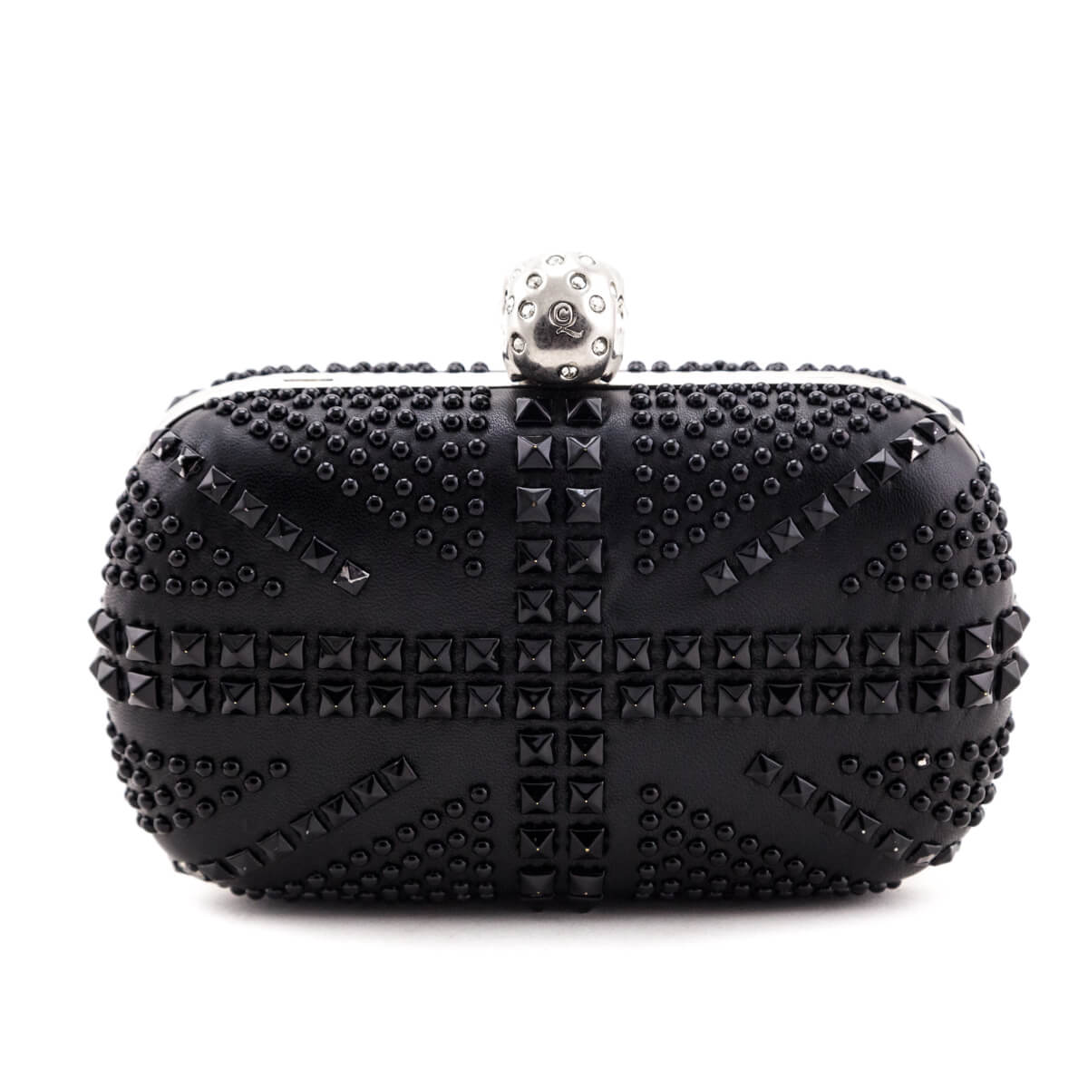 Alexander McQueen Black Nappa Studded Britannia Skull Box Clutch - Love that Bag etc - Preowned Authentic Designer Handbags & Preloved Fashions