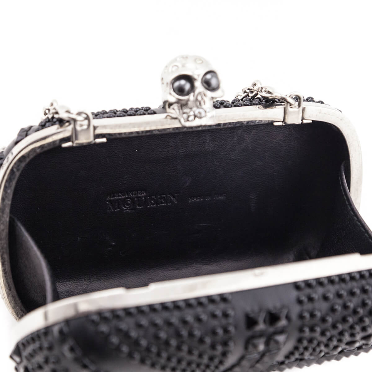 Alexander McQueen Black Nappa Studded Britannia Skull Box Clutch - Love that Bag etc - Preowned Authentic Designer Handbags & Preloved Fashions