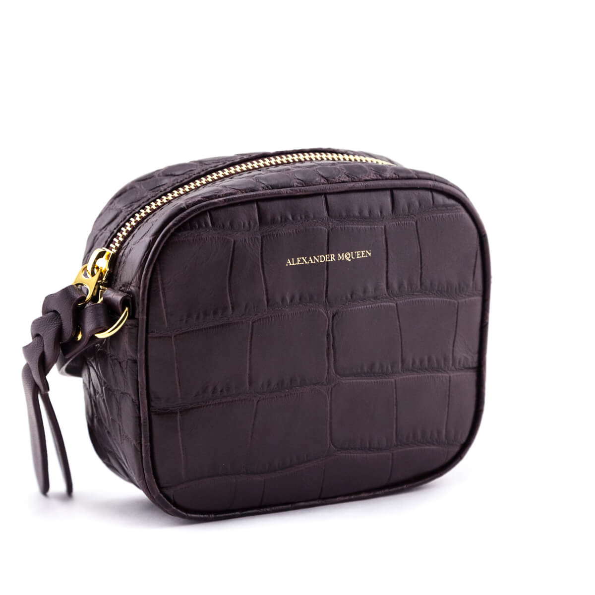 Alexander McQueen Bordeaux Calfskin Crocodile-Embossed Mini Camera Bag - Love that Bag etc - Preowned Authentic Designer Handbags & Preloved Fashions