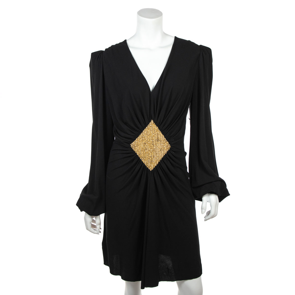 Balmain Black & Gold Beaded V-Neck Mini Dress - Consign Balmain Canada Balmain Black & Gold Beaded V-Neck Mini Dress - Consign Balmain Canada