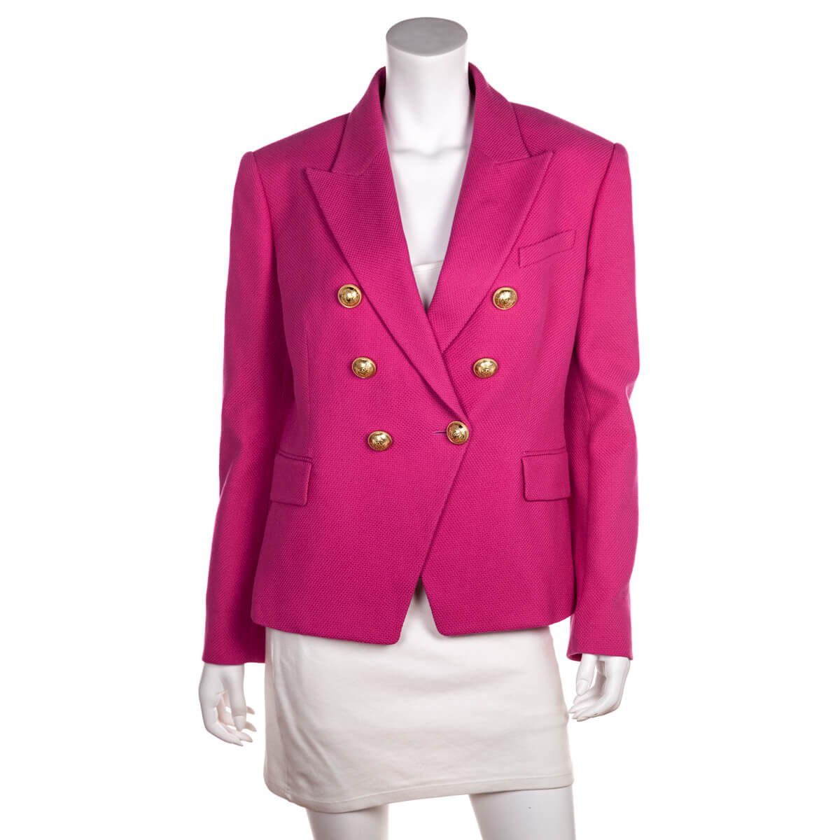 Balmain Pink Fuchsia Pique Double Breasted Blazer Buy Balmain Canada Love that Bag etc Preowned Designer Fashions