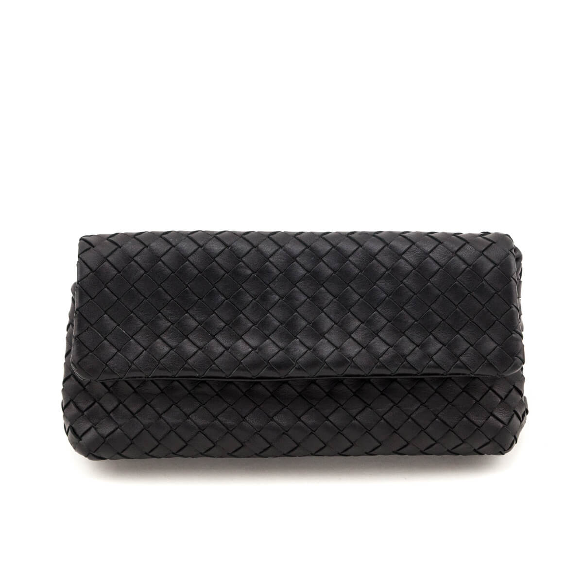 Bottega Veneta Black Nappa Intrecciato Flap Clutch