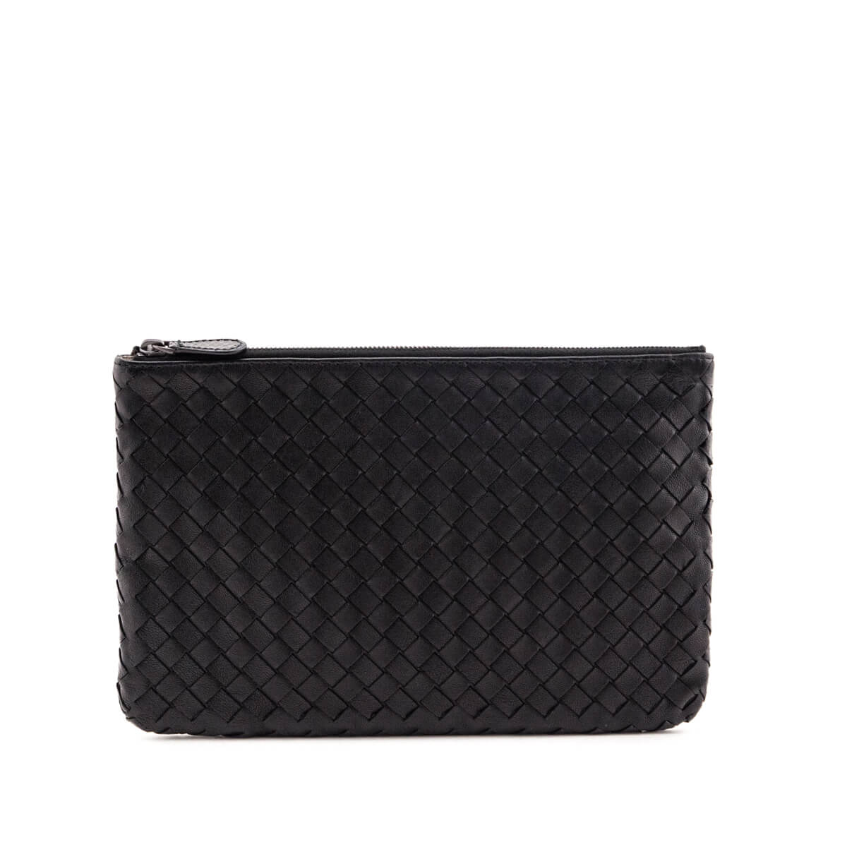 Bottega Veneta Black Nappa Snakeskin Intrecciato Medium Zip Pouch