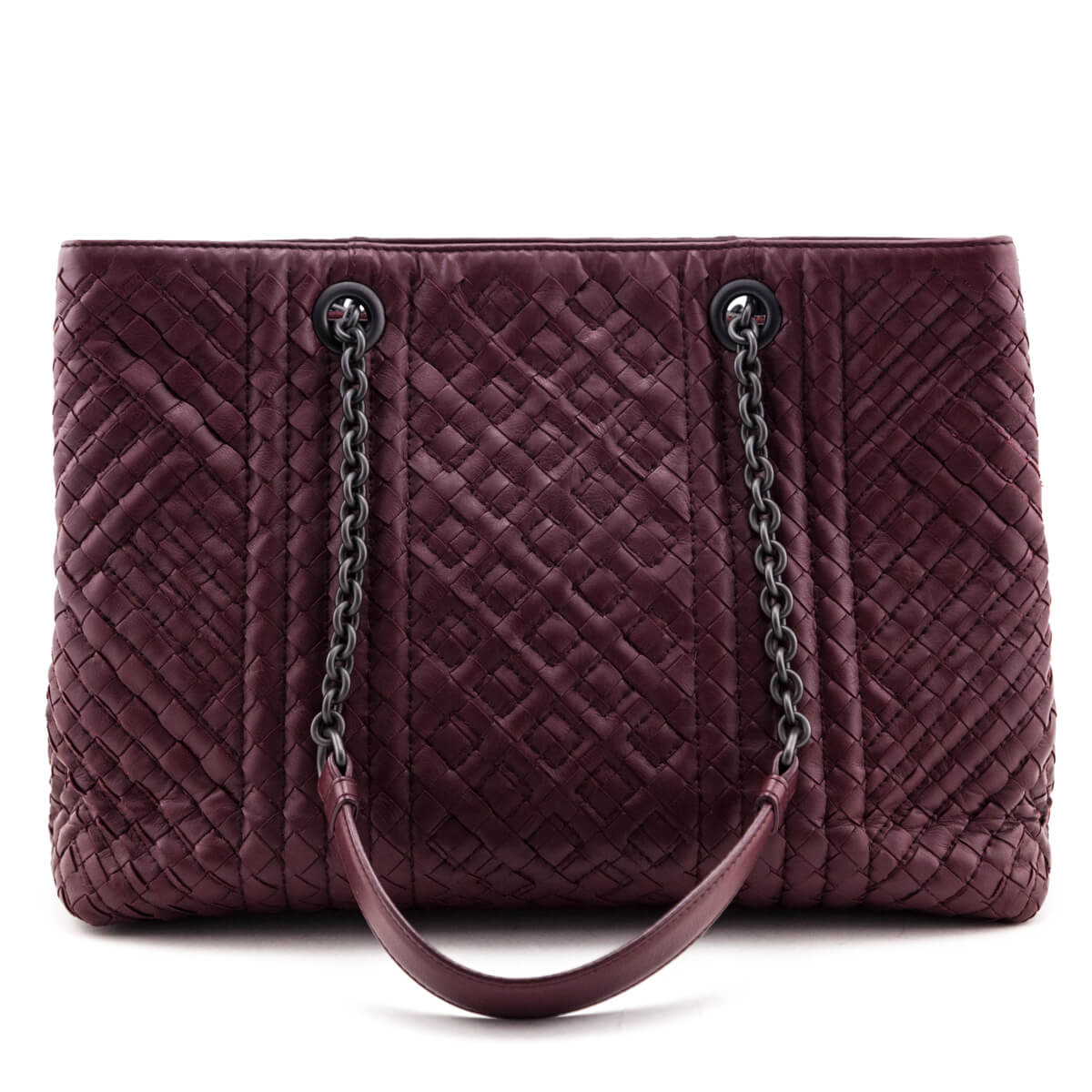 Bottega Veneta Dark Red Calfskin Boutis Intrecciato Tote - Love that Bag etc - Preowned Authentic Designer Handbags & Preloved Fashions
