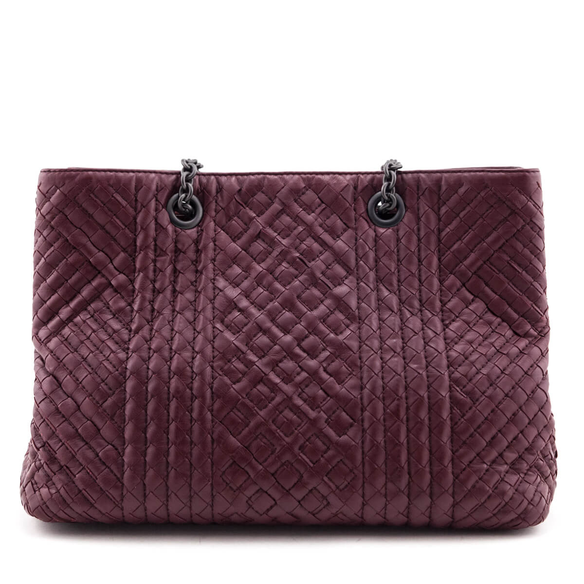 Bottega Veneta Dark Red Calfskin Boutis Intrecciato Tote - Love that Bag etc - Preowned Authentic Designer Handbags & Preloved Fashions