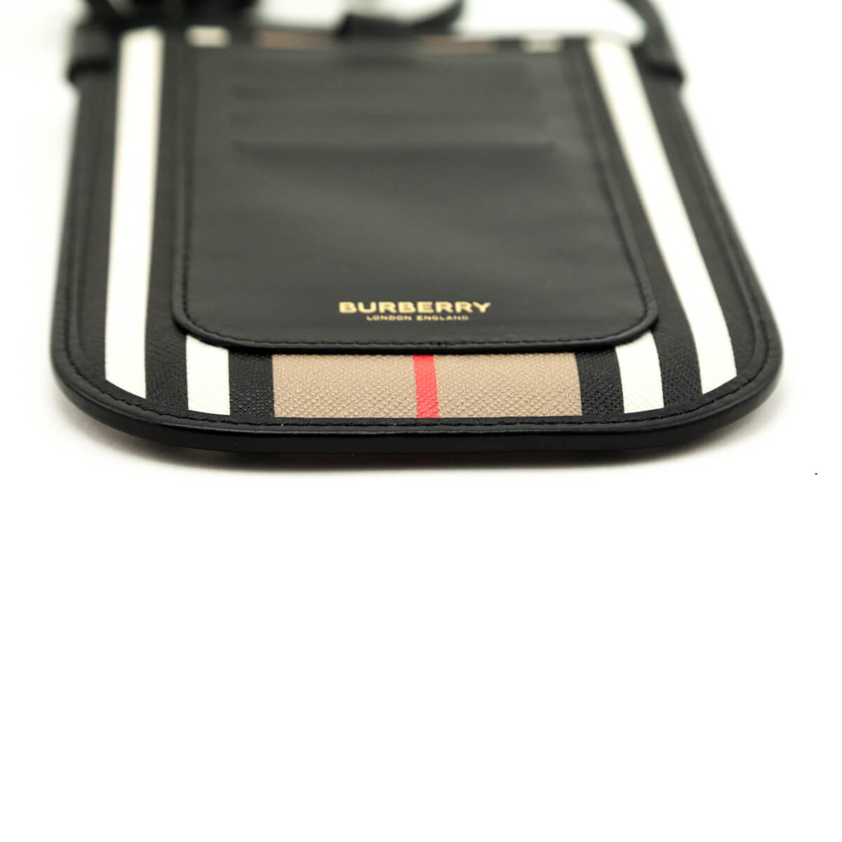 Burberry Archive Beige E-Canvas Calfskin Icon Stripe Anne Phone Case With Strap - Love that Bag etc - Preowned Authentic Designer Handbags & Preloved Fashions