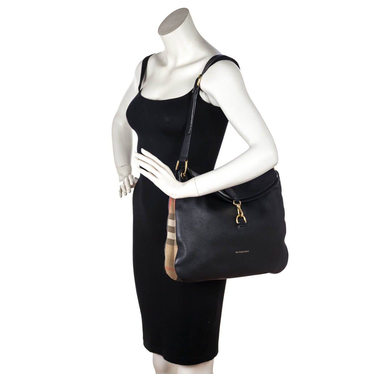 Burberry Black Leather & Check Cornwall Hobo Bag - Love that Bag etc - Preowned Authentic Designer Handbags & Preloved Fashions