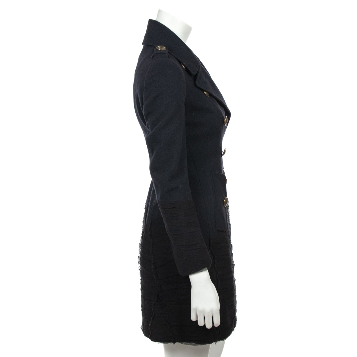 Burberry Navy Virgin Wool Tulle Embellished Coat Size XXS | IT 38 - Love that Bag etc - Preowned Authentic Designer Handbags & Preloved Fashions