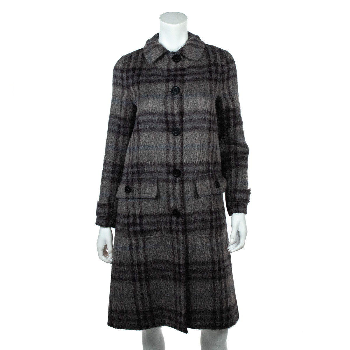 Burberry Gray & Purple Wool & Alpaca Check Coat Size S | UK 8 - Love that Bag etc - Preowned Authentic Designer Handbags & Preloved Fashions