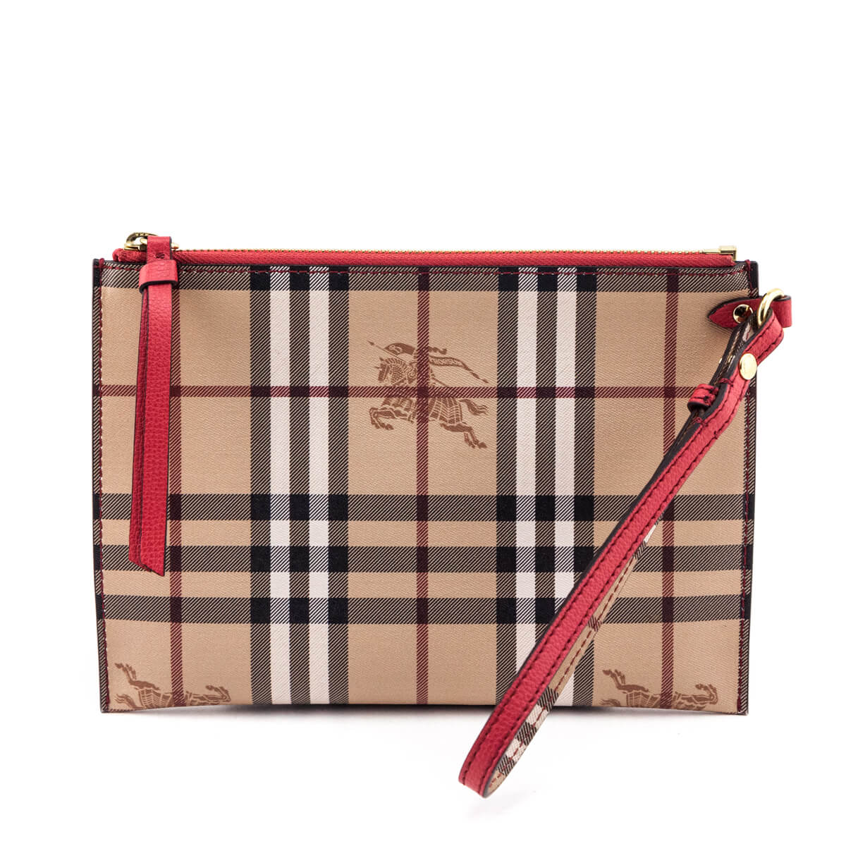 Burberry Haymarket Check Red Calfskin Pouch - Love that Bag etc - Preowned Authentic Designer Handbags & Preloved Fashions