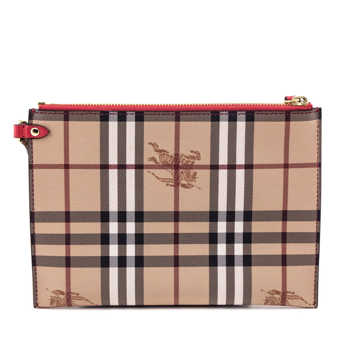 Burberry Haymarket Check Red Calfskin Pouch - Love that Bag etc - Preowned Authentic Designer Handbags & Preloved Fashions