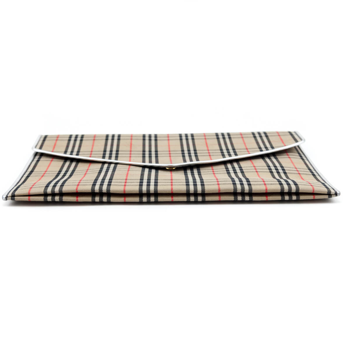 Burberry Silver Canvas Smooth Calfskin 1983 Knight Check Envelope Clutch - Love that Bag etc - Preowned Authentic Designer Handbags & Preloved Fashions