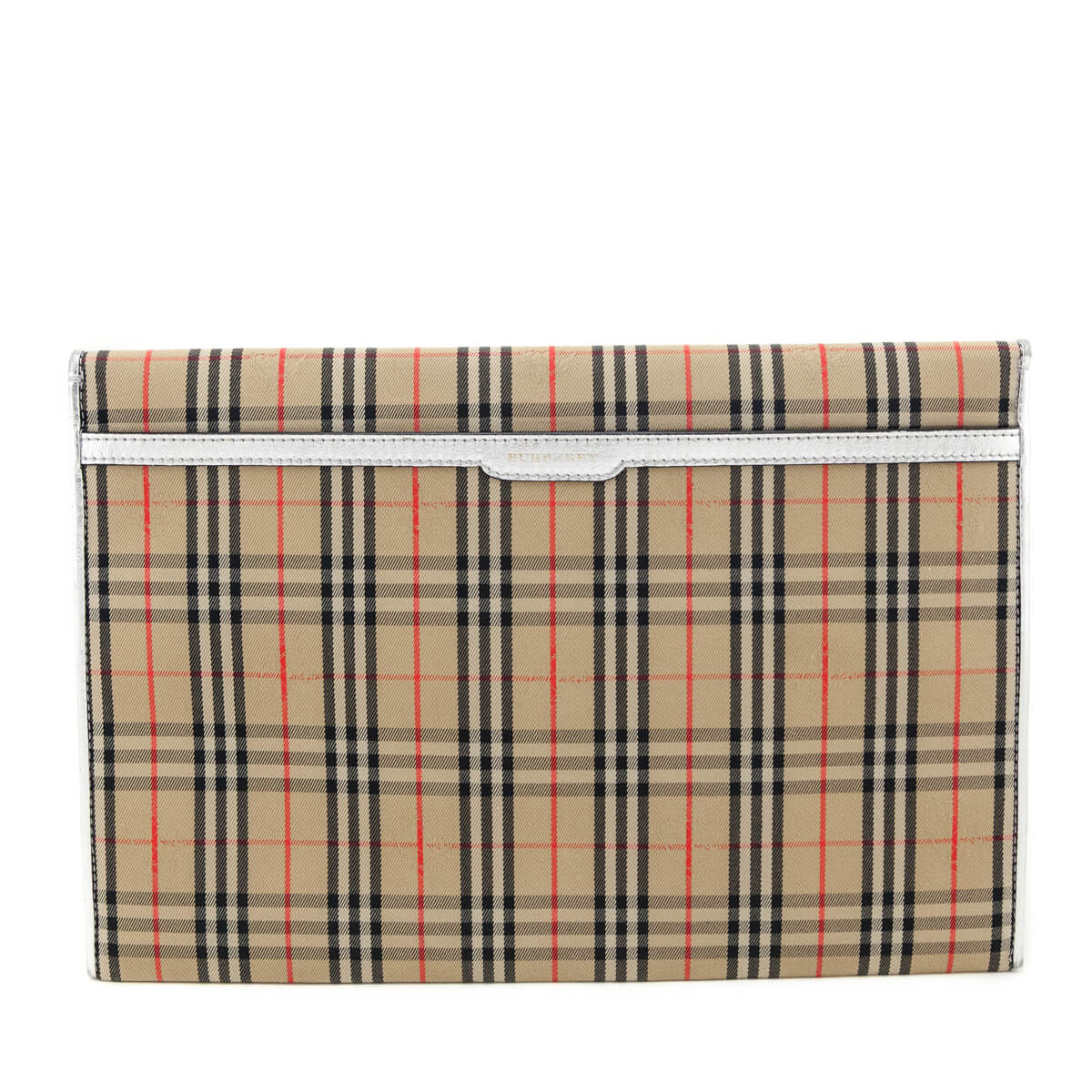 Burberry Silver Canvas Smooth Calfskin 1983 Knight Check Envelope Clutch - Love that Bag etc - Preowned Authentic Designer Handbags & Preloved Fashions