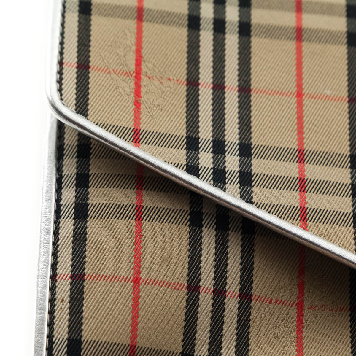 Burberry Silver Canvas Smooth Calfskin 1983 Knight Check Envelope Clutch - Love that Bag etc - Preowned Authentic Designer Handbags & Preloved Fashions