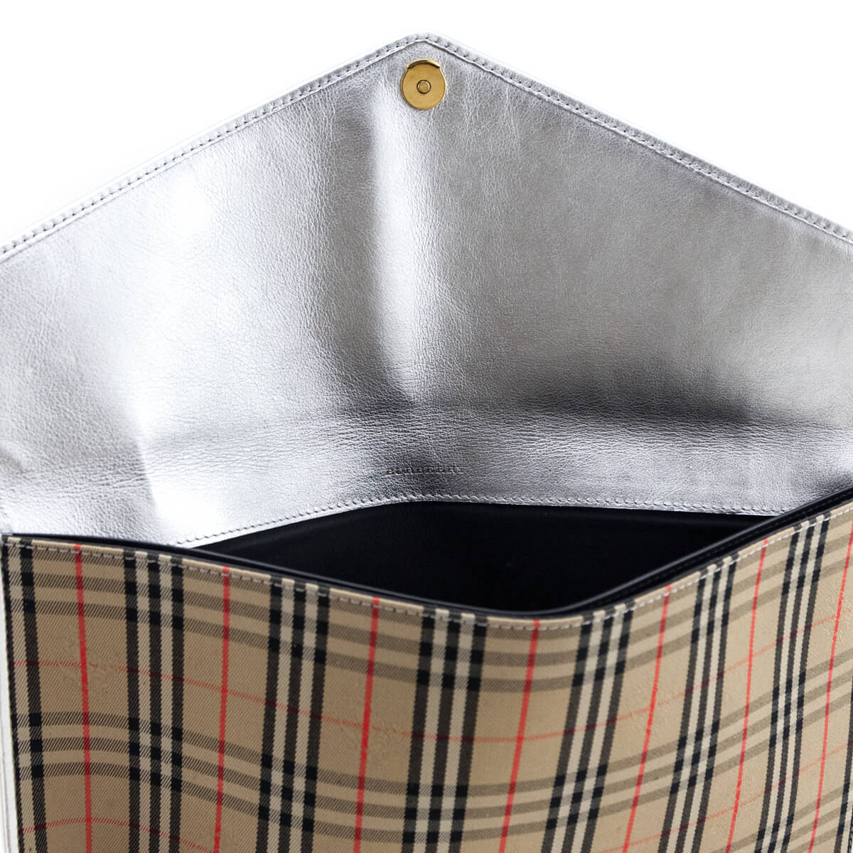 Burberry Silver Canvas Smooth Calfskin 1983 Knight Check Envelope Clutch - Love that Bag etc - Preowned Authentic Designer Handbags & Preloved Fashions