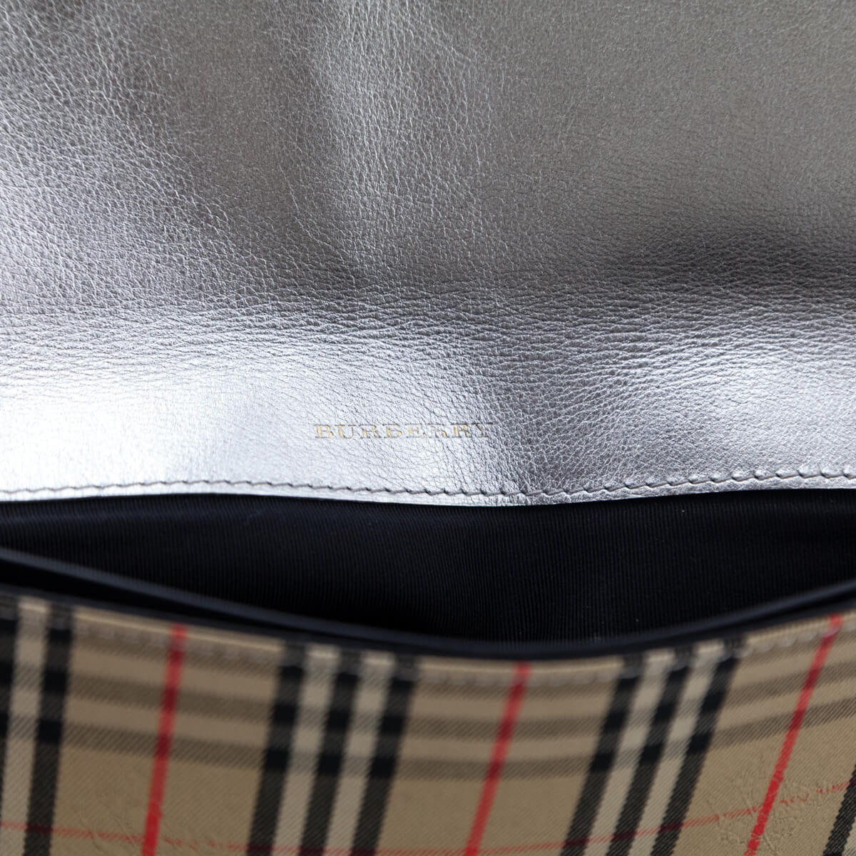 Burberry Silver Canvas Smooth Calfskin 1983 Knight Check Envelope Clutch - Love that Bag etc - Preowned Authentic Designer Handbags & Preloved Fashions