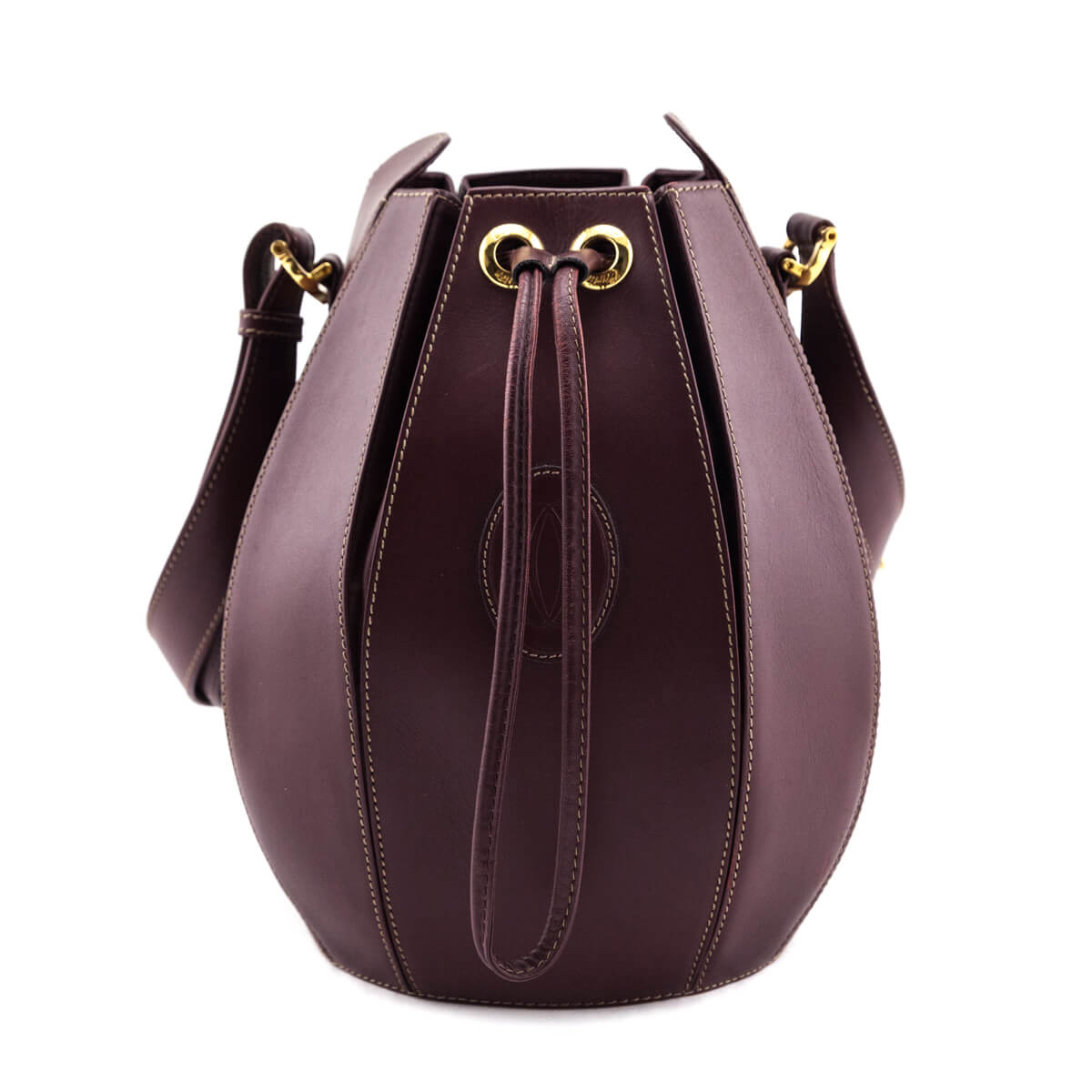 Cartier Burgundy Leather Vintage Must De Cartier Bucket Bag - Love that Bag etc - Preowned Authentic Designer Handbags & Preloved Fashions