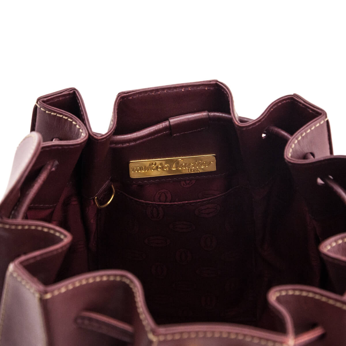 Cartier Burgundy Leather Vintage Must De Cartier Bucket Bag - Love that Bag etc - Preowned Authentic Designer Handbags & Preloved Fashions