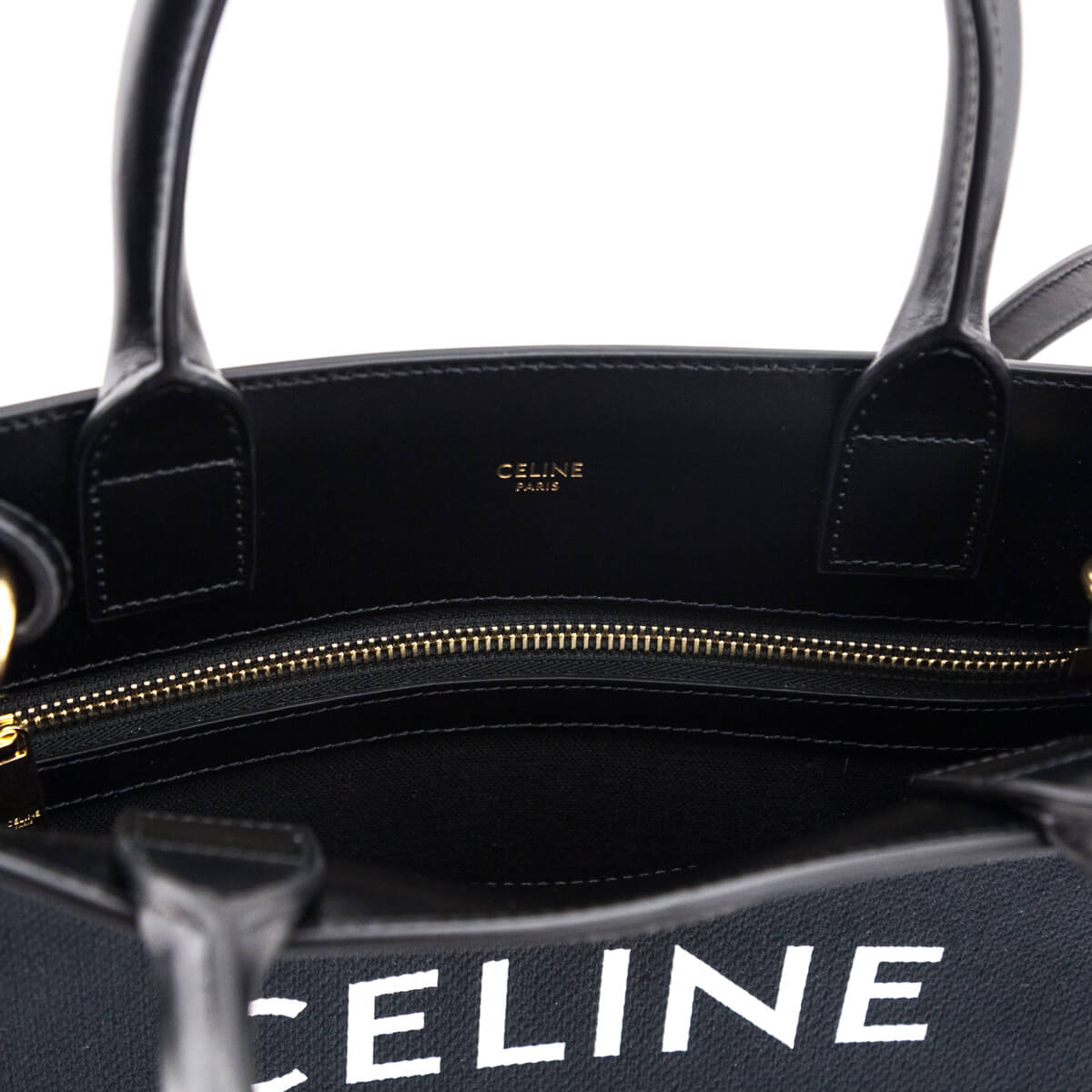 Celine Black Canvas & Calfskin Small Vertical Cabas Tote - Love that Bag etc - Preowned Authentic Designer Handbags & Preloved Fashions