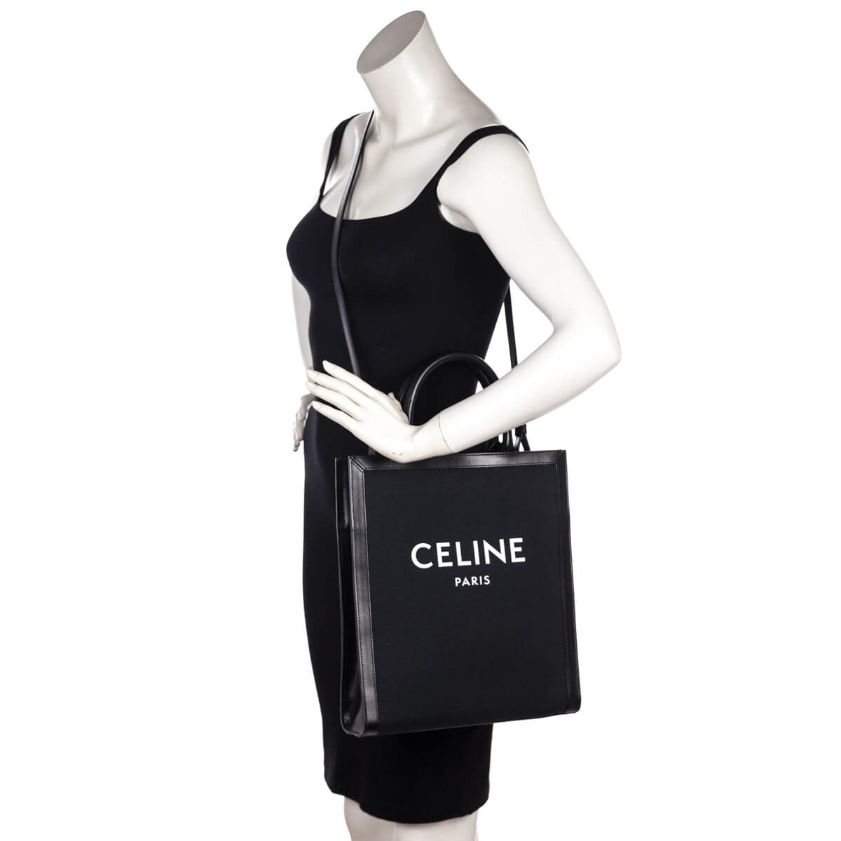 Celine Black Canvas & Calfskin Small Vertical Cabas Tote - Love that Bag etc - Preowned Authentic Designer Handbags & Preloved Fashions