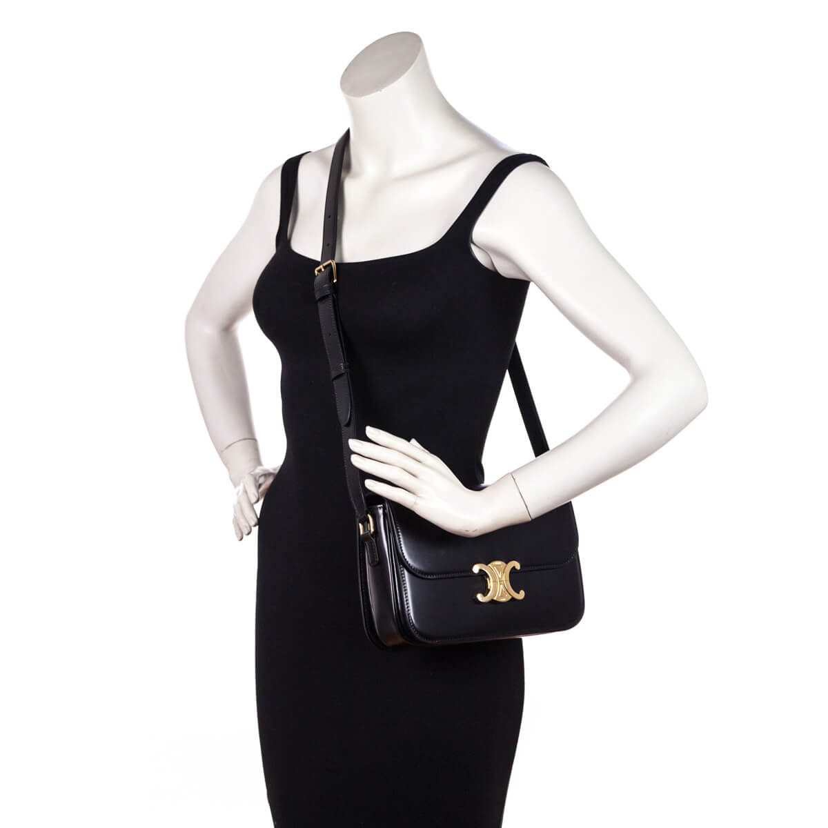 Celine Black Shiny Calfskin Medium Triomphe Bag - Love that Bag etc - Preowned Authentic Designer Handbags & Preloved Fashions