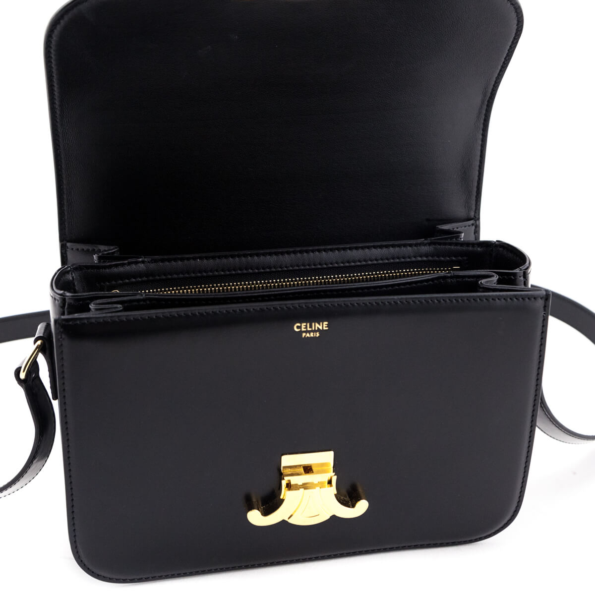 Celine Black Shiny Calfskin Medium Triomphe Bag - Love that Bag etc - Preowned Authentic Designer Handbags & Preloved Fashions