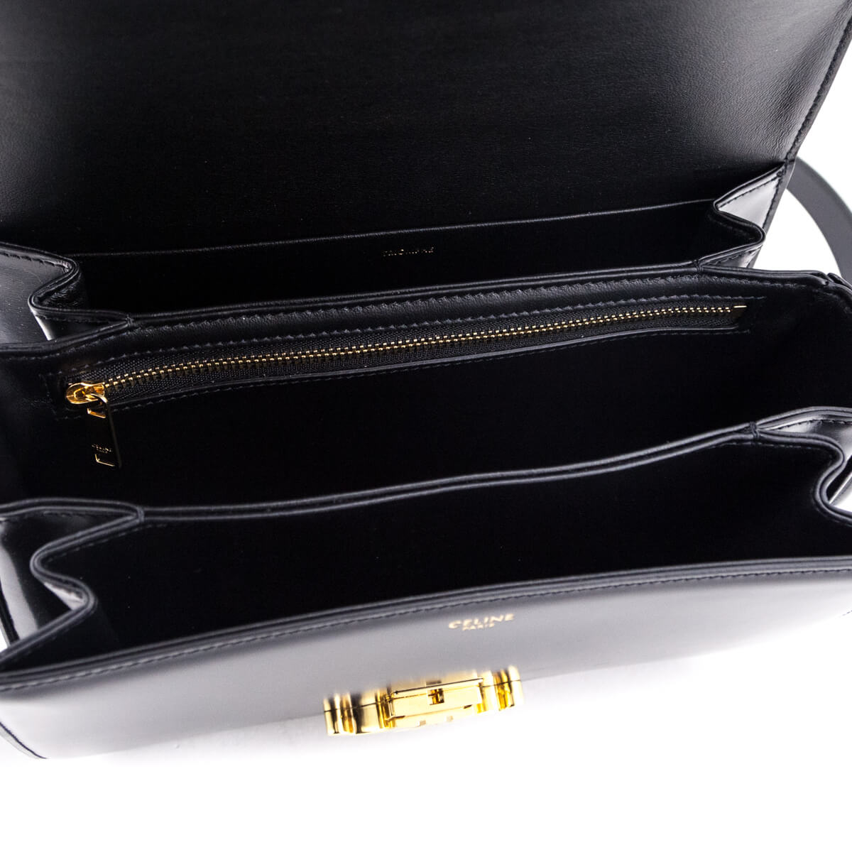 Celine Black Shiny Calfskin Medium Triomphe Bag - Love that Bag etc - Preowned Authentic Designer Handbags & Preloved Fashions