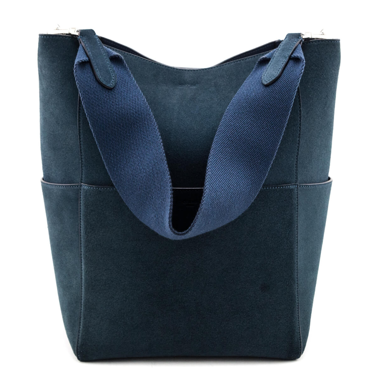 Celine Blue Suede Calfskin Sangle Bucket Bag - Love that Bag etc - Preowned Authentic Designer Handbags & Preloved Fashions