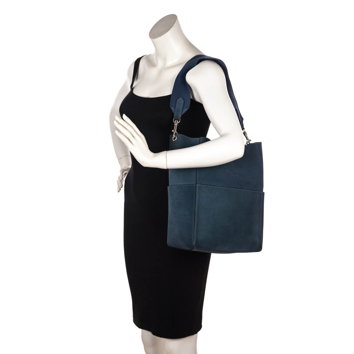 Celine Blue Suede Calfskin Sangle Bucket Bag - Love that Bag etc - Preowned Authentic Designer Handbags & Preloved Fashions