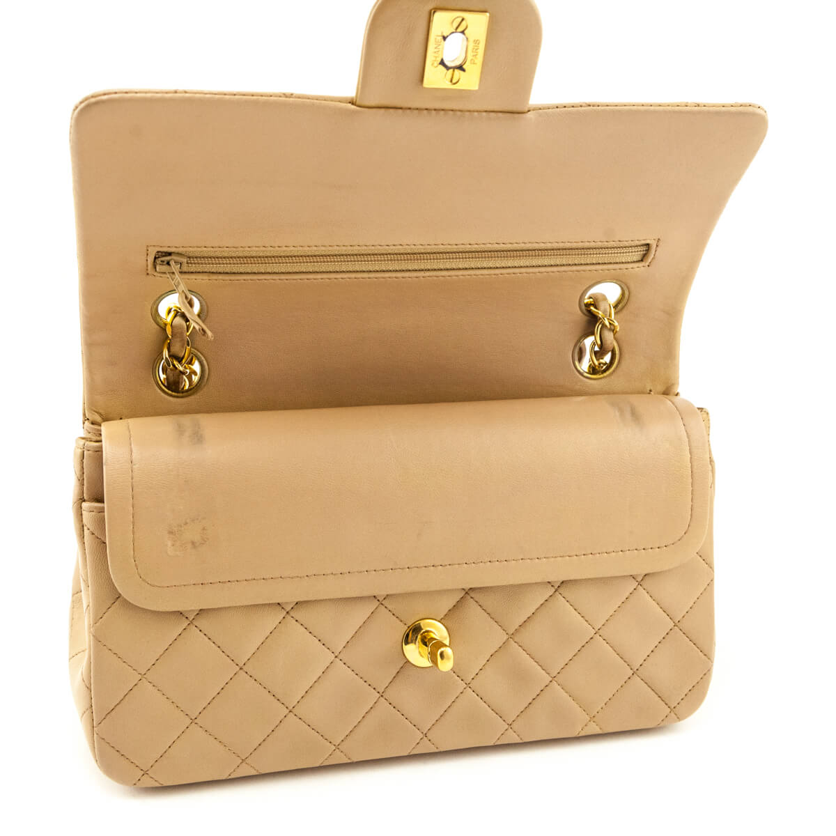 Chanel Beige Lambskin Quilted Medium Double Flap Bag - Love that Bag etc - Preowned Authentic Designer Handbags & Preloved Fashions
