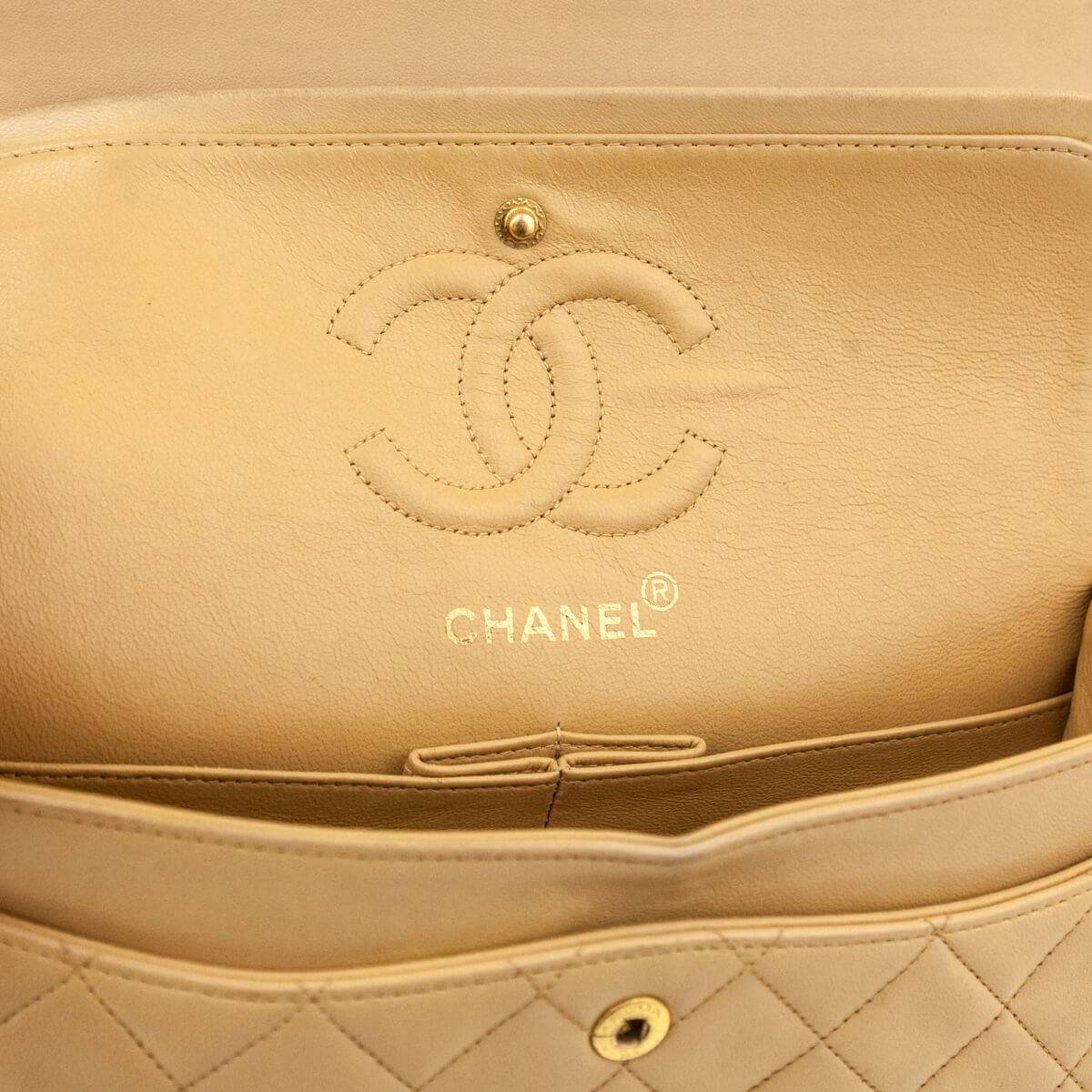 Chanel Beige Lambskin Quilted Medium Double Flap Bag - Love that Bag etc - Preowned Authentic Designer Handbags & Preloved Fashions