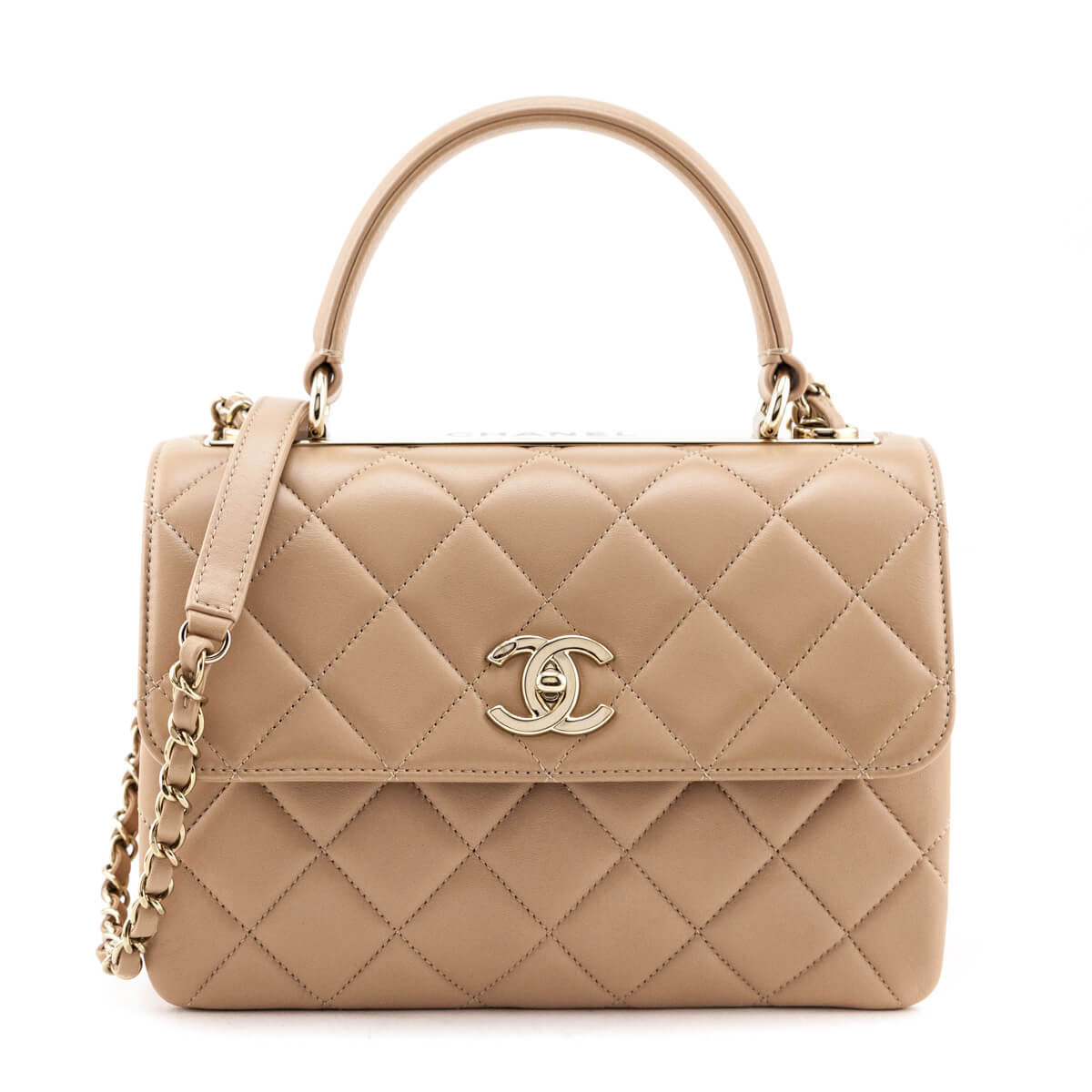 Chanel Beige Lambskin Small Trendy CC Top Handle Flap Bag - Love that Bag etc - Preowned Authentic Designer Handbags & Preloved Fashions