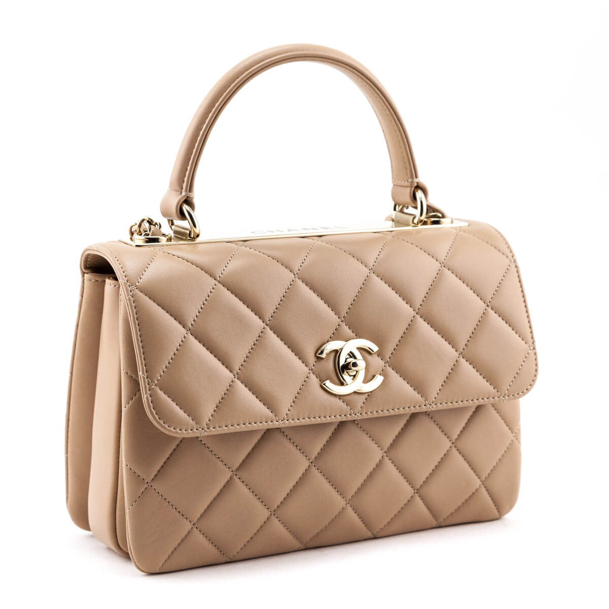 Chanel Beige Lambskin Small Trendy CC Top Handle Flap Bag - Love that Bag etc - Preowned Authentic Designer Handbags & Preloved Fashions