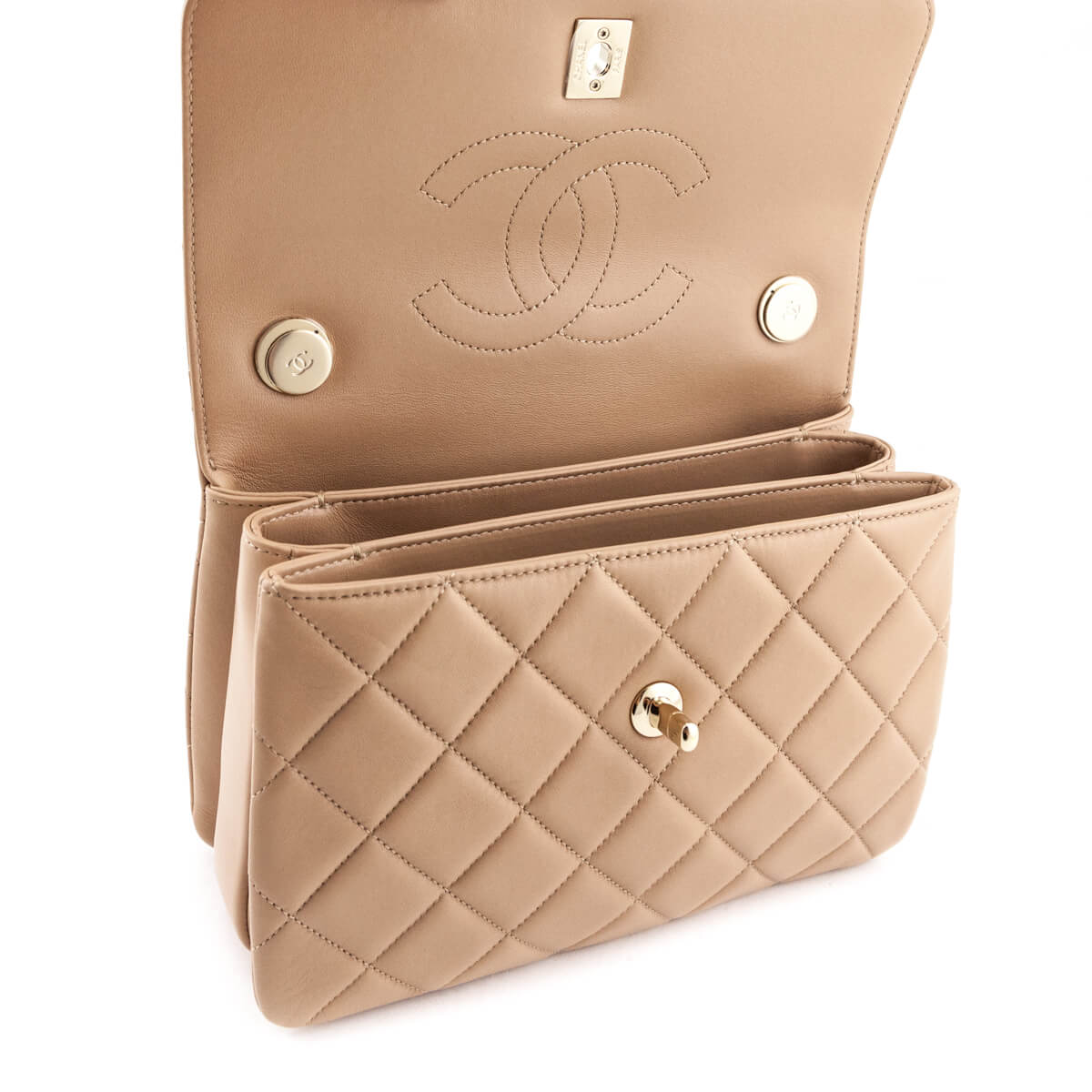 Chanel Beige Lambskin Small Trendy CC Top Handle Flap Bag - Love that Bag etc - Preowned Authentic Designer Handbags & Preloved Fashions