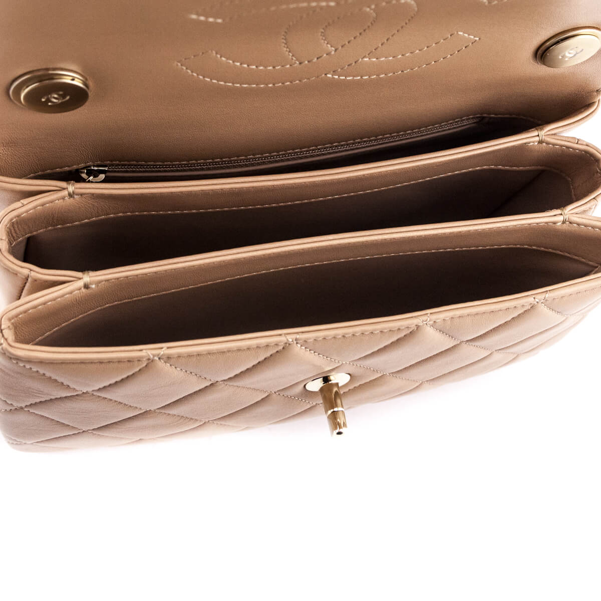 Chanel Beige Lambskin Small Trendy CC Top Handle Flap Bag - Love that Bag etc - Preowned Authentic Designer Handbags & Preloved Fashions