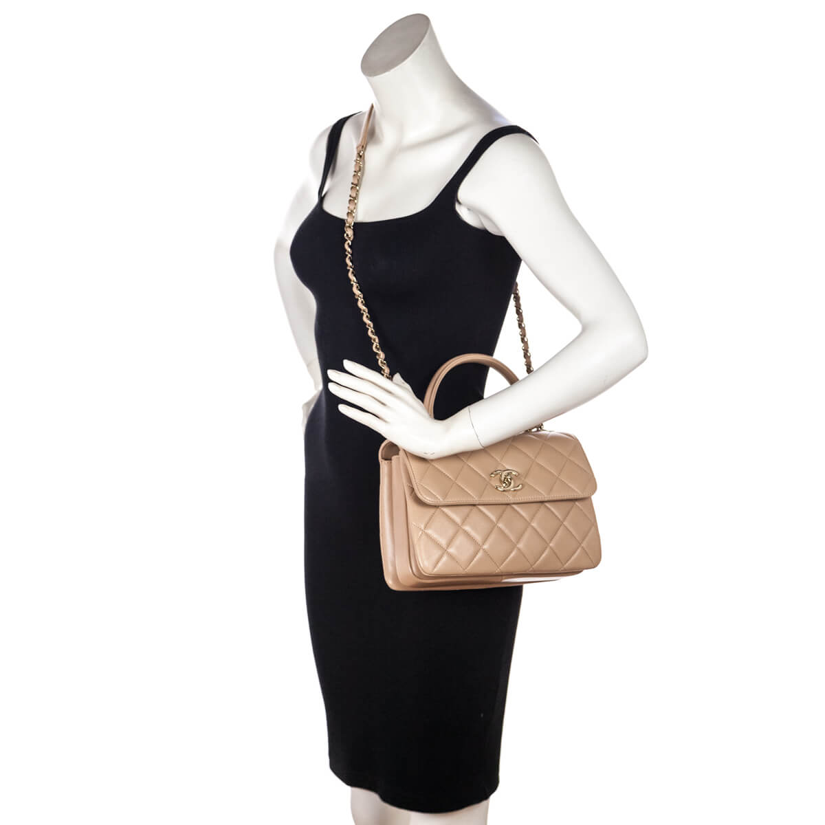 Chanel Beige Lambskin Small Trendy CC Top Handle Flap Bag - Love that Bag etc - Preowned Authentic Designer Handbags & Preloved Fashions