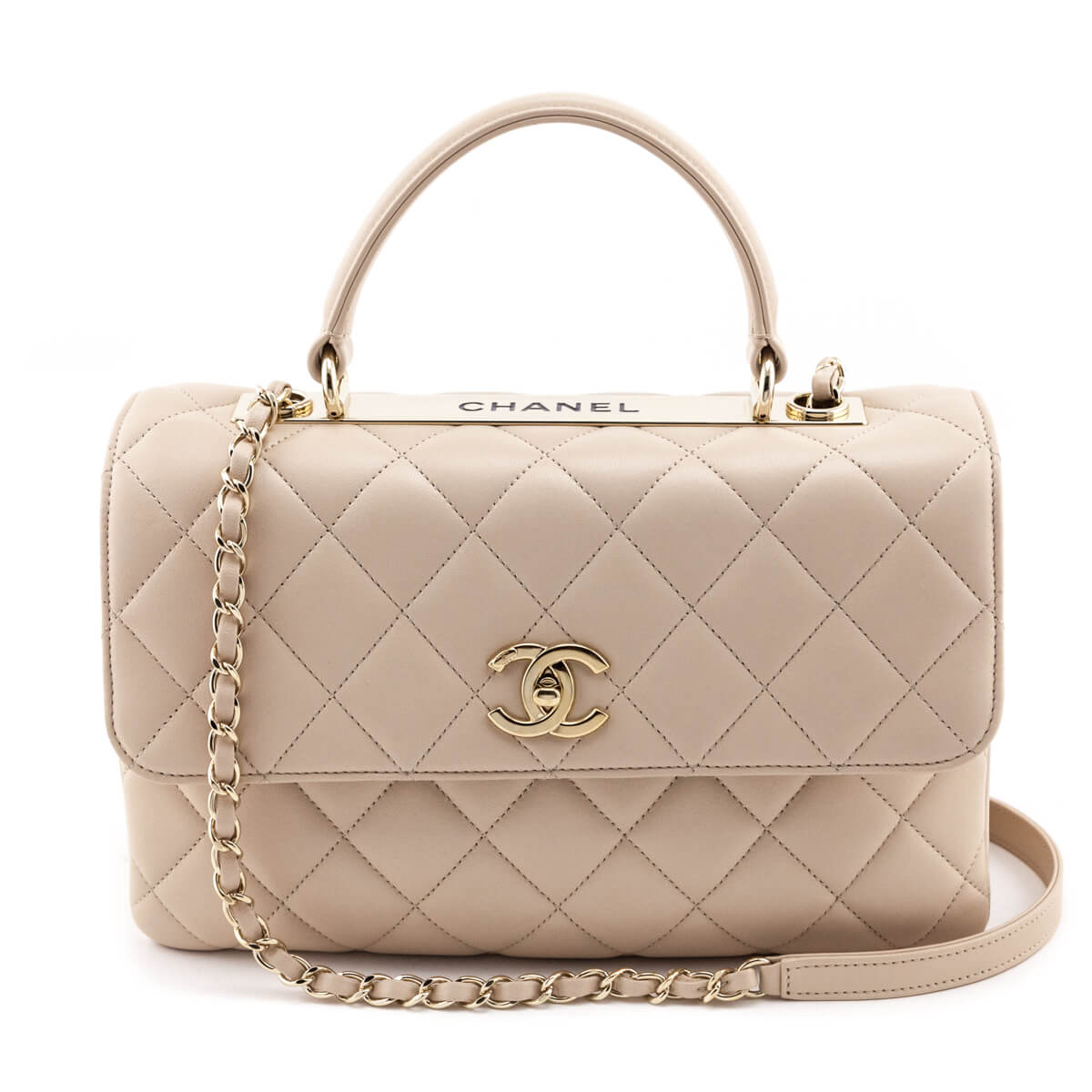 Chanel Beige Quilted Lambskin Medium Trendy CC Flap Dual Handle