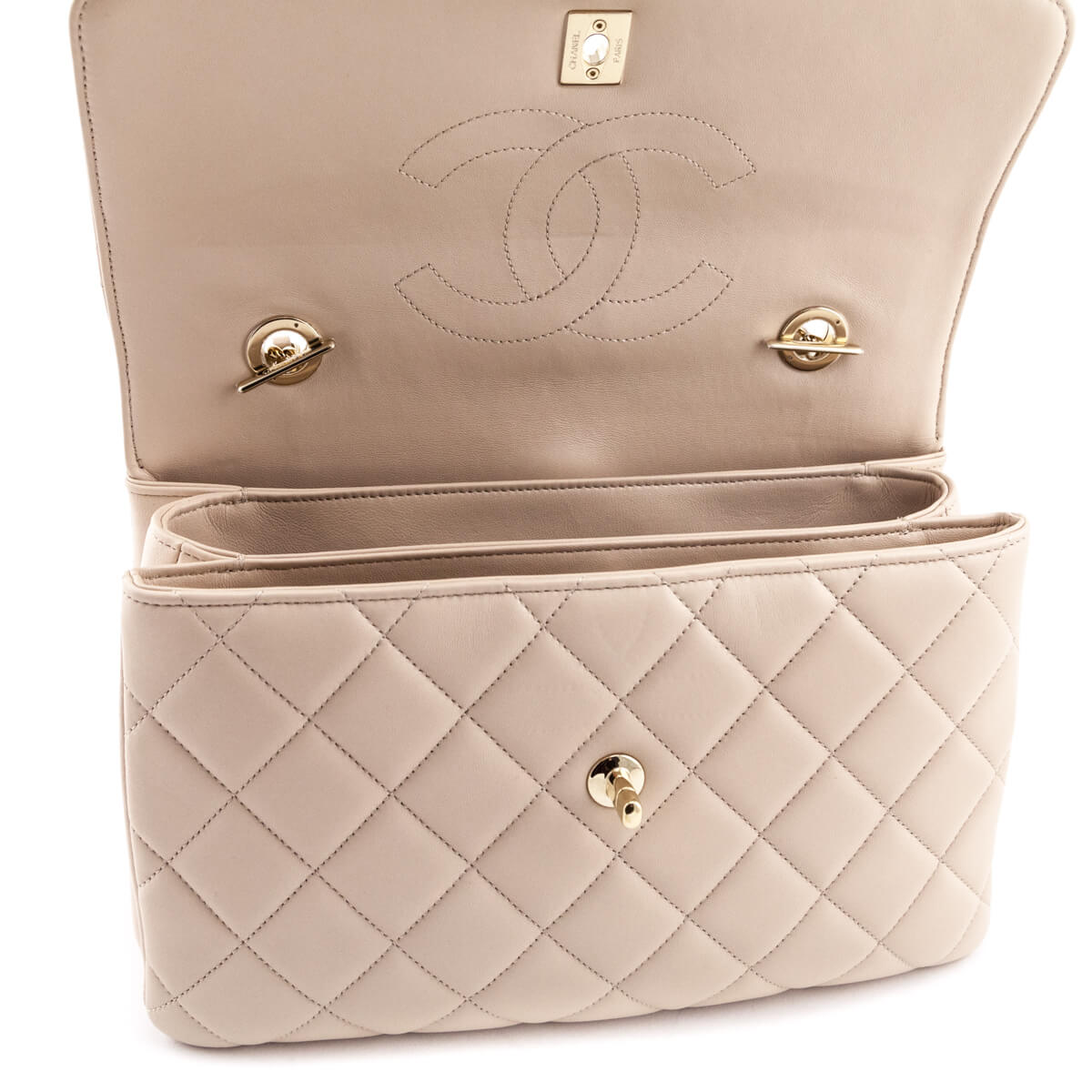 Chanel Beige Quilted Lambskin Medium Trendy CC Flap Dual Handle Bag - Love that Bag etc - Preowned Authentic Designer Handbags & Preloved Fashions