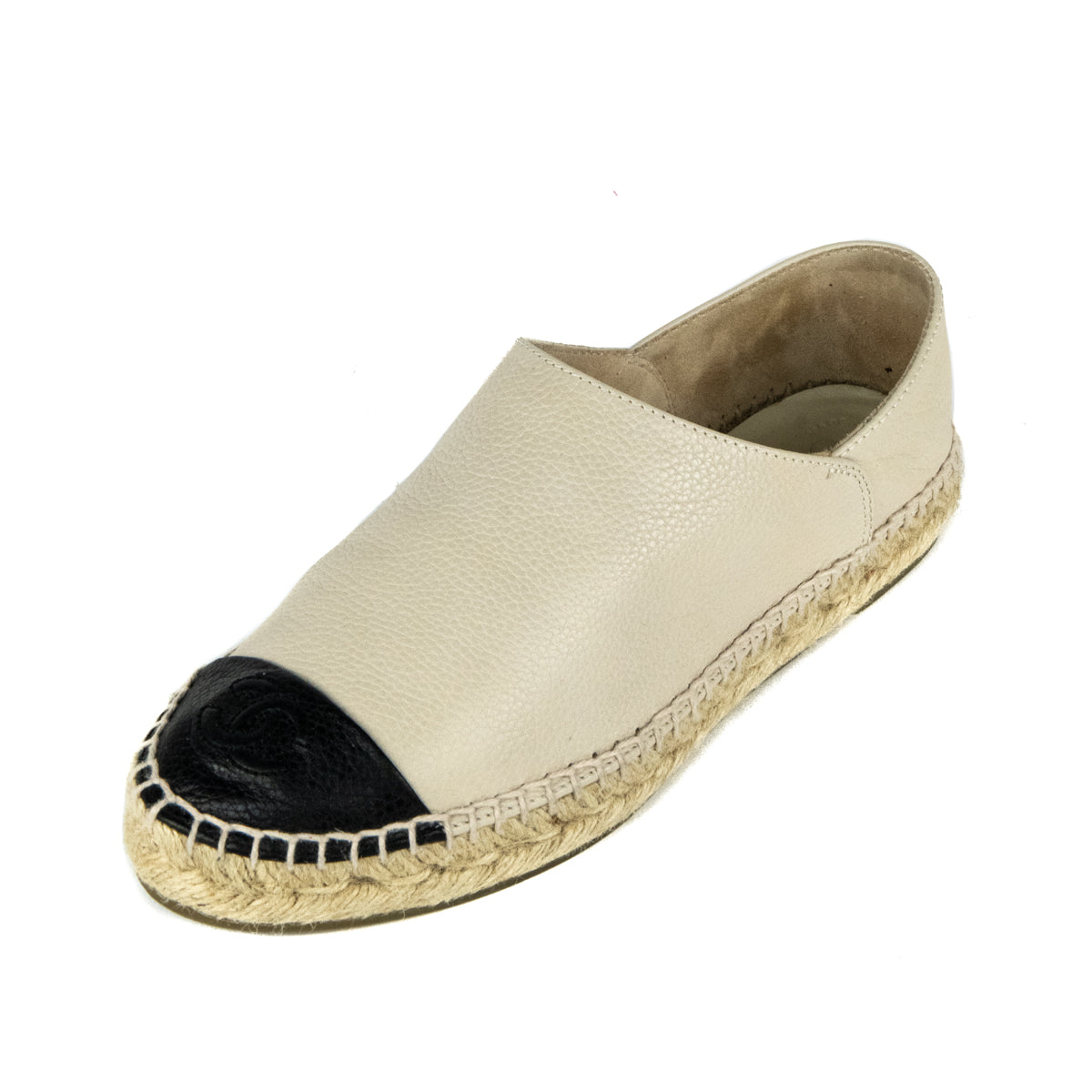 Chanel Beige Black Leather Cap Toe Espadrilles Shop Chanel