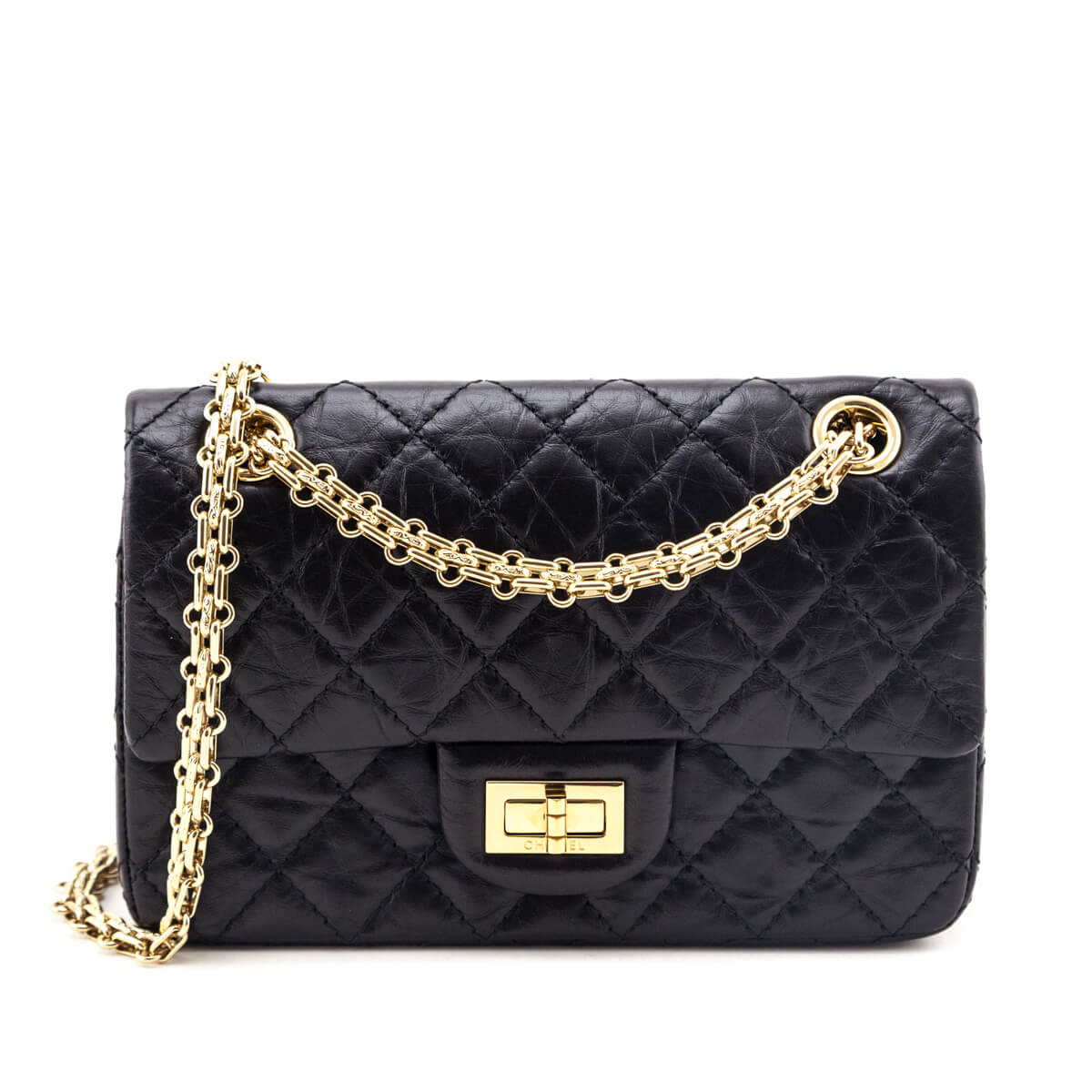 Chanel Black Aged Calfskin Quilted Reissue Mini Flap Bag