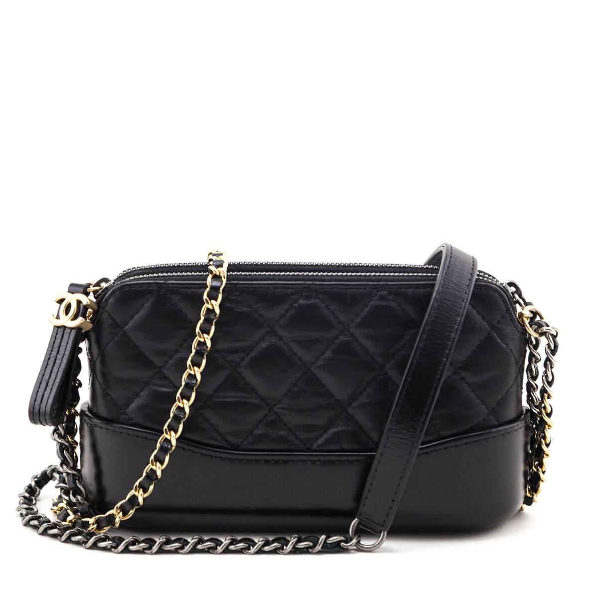 Chanel Black Aged Calfskin Quilted Small Gabrielle Clutch With