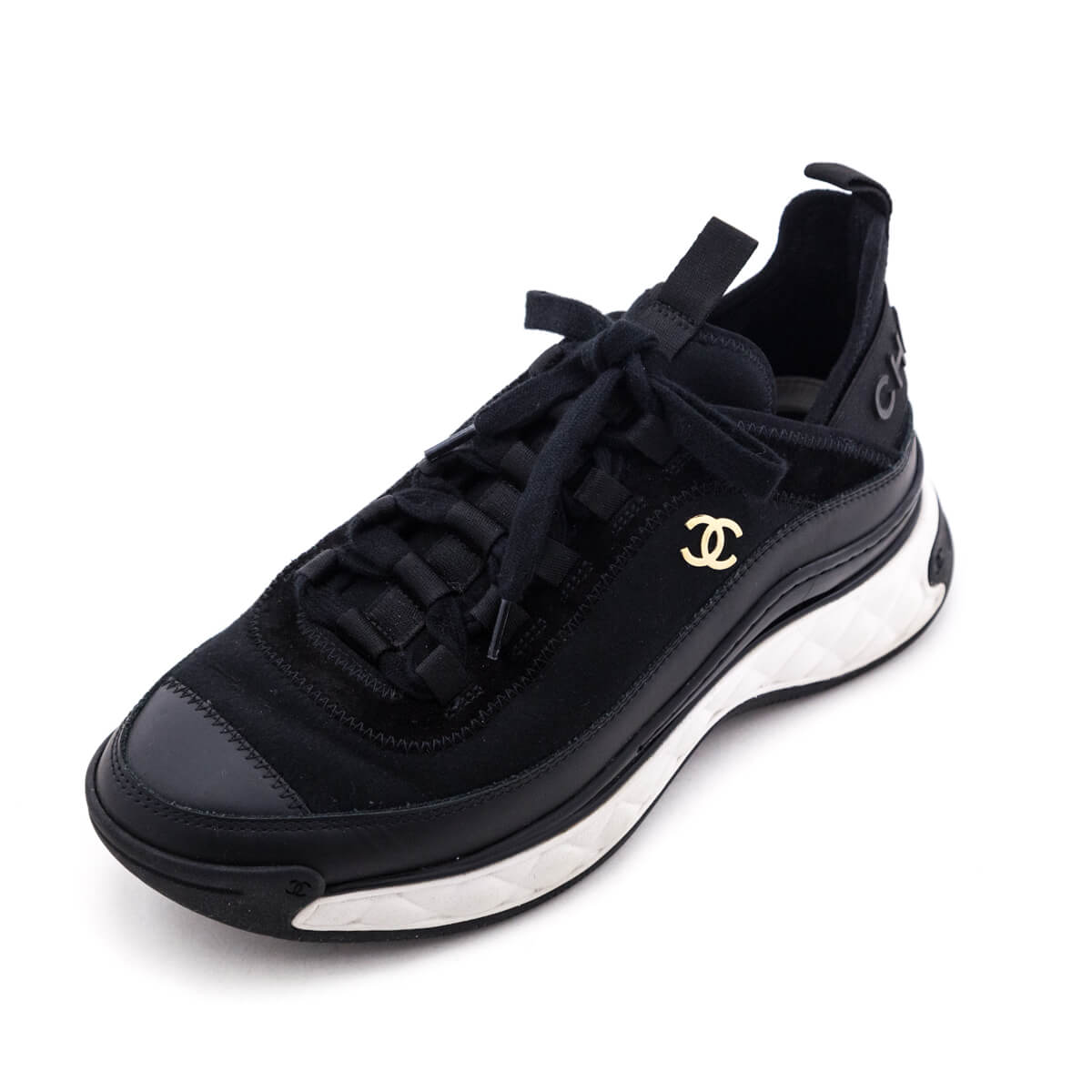 Chanel Black Leather Suede CC Low Top Sneakers Shop Chanel