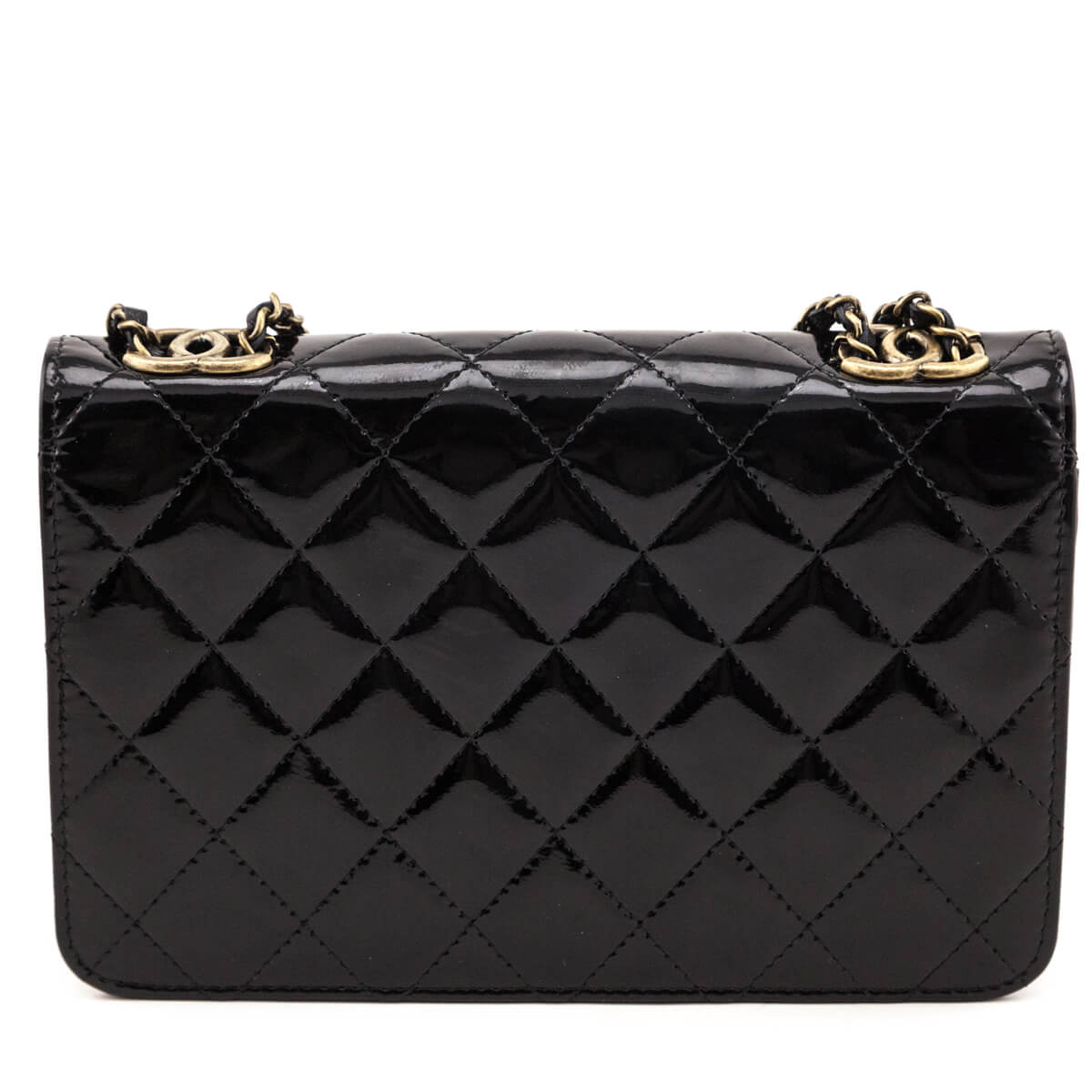 Chanel Black Patent Quilted CC Eyelet Wallet on Chain - Love that Bag etc - Preowned Authentic Designer Handbags & Preloved Fashions