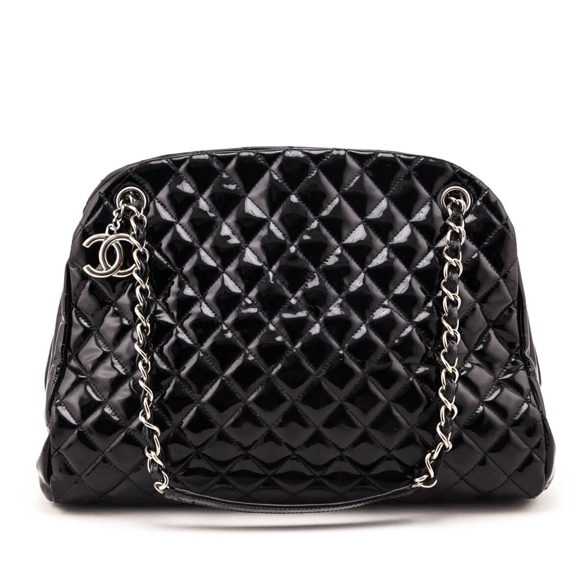 Chanel Black Patent Quilted Large Just Mademoiselle Bowling Bag