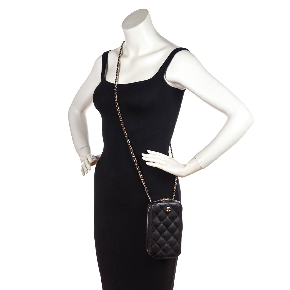 Chanel Black Quilted Caviar Zip Around Chain Phone Case - Love that Bag etc - Preowned Authentic Designer Handbags & Preloved Fashions