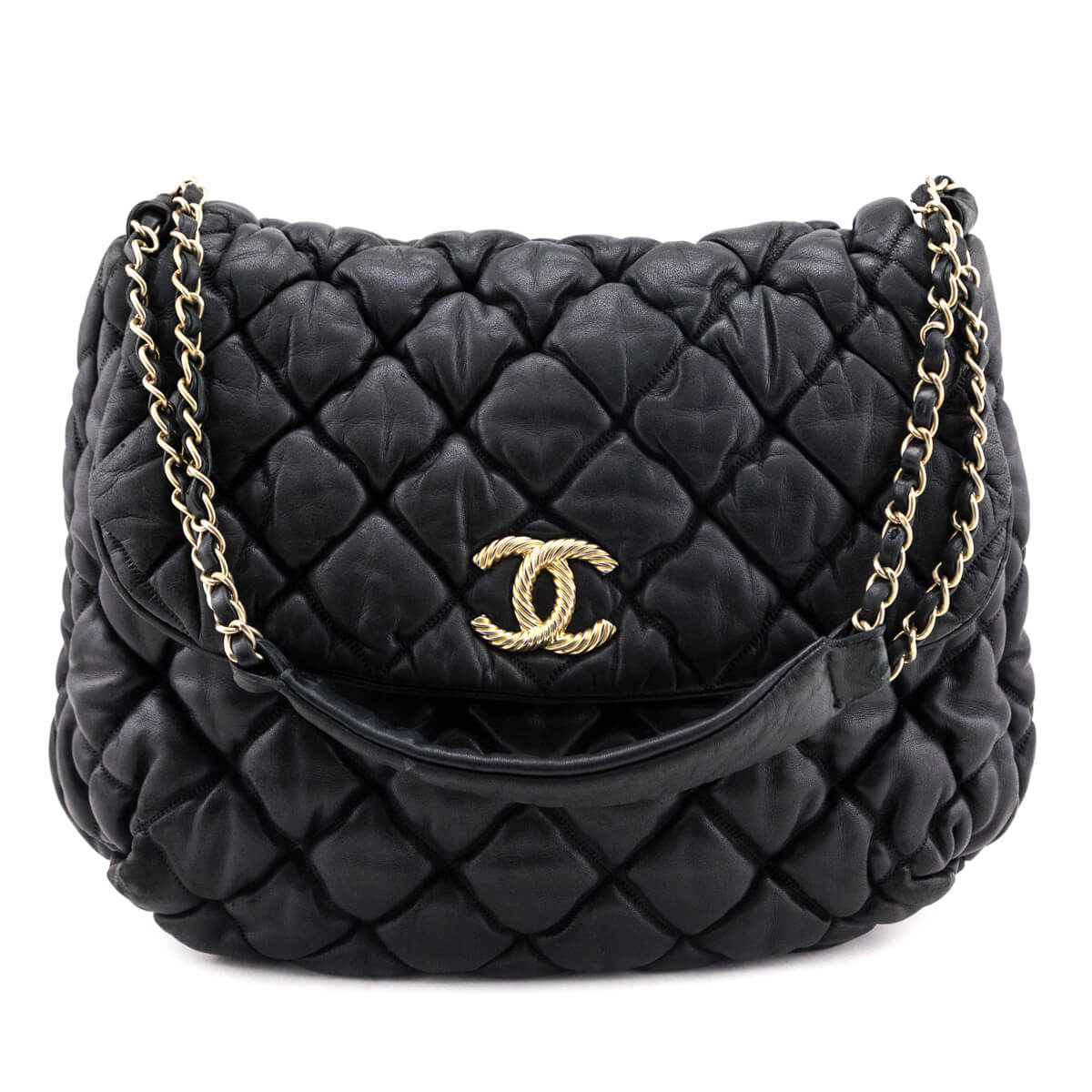 Chanel Black Quilted Lambskin Bubble Large Flap Shoulder Bag - Love that Bag etc - Preowned Authentic Designer Handbags & Preloved Fashions