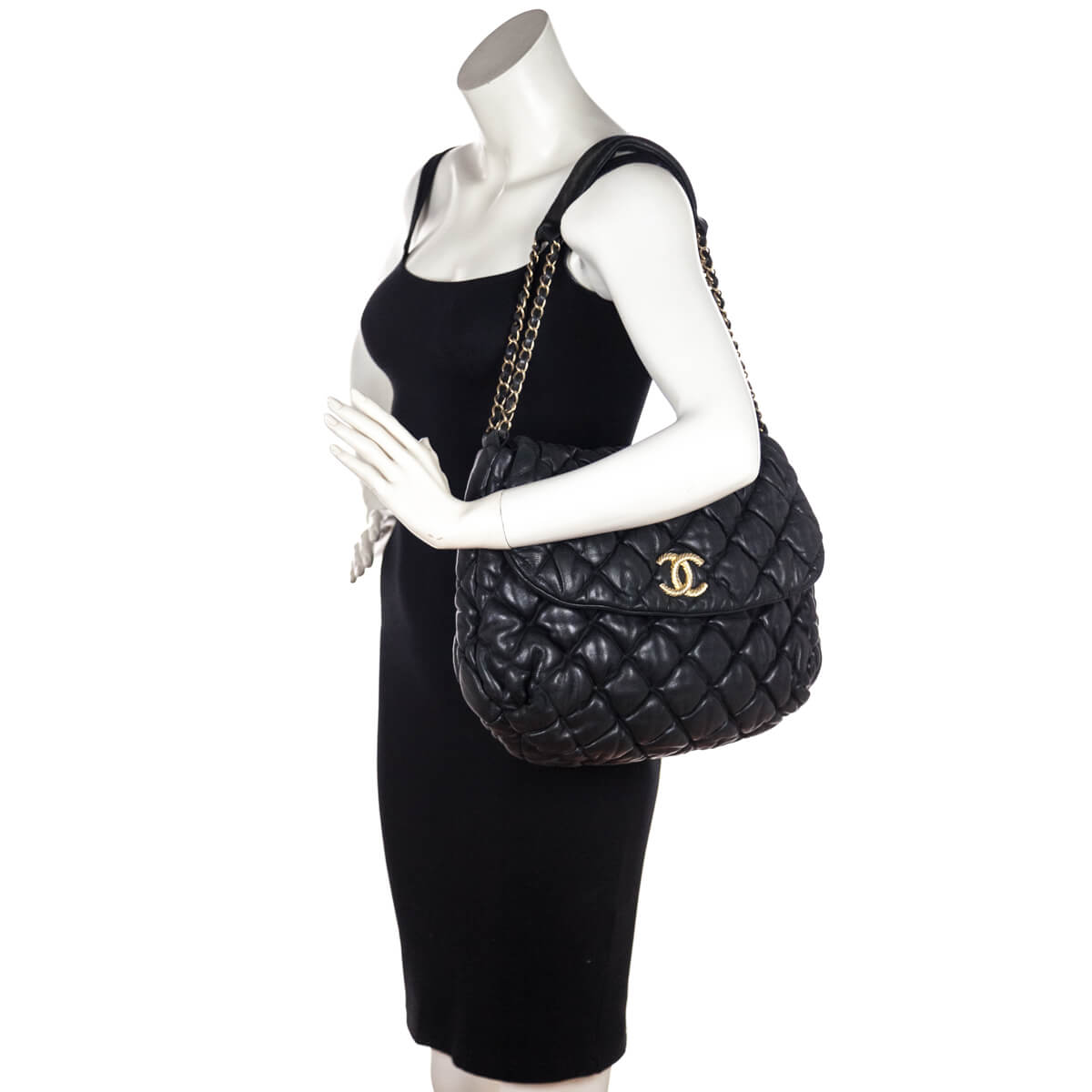 Chanel Black Quilted Lambskin Bubble Large Flap Shoulder Bag - Love that Bag etc - Preowned Authentic Designer Handbags & Preloved Fashions