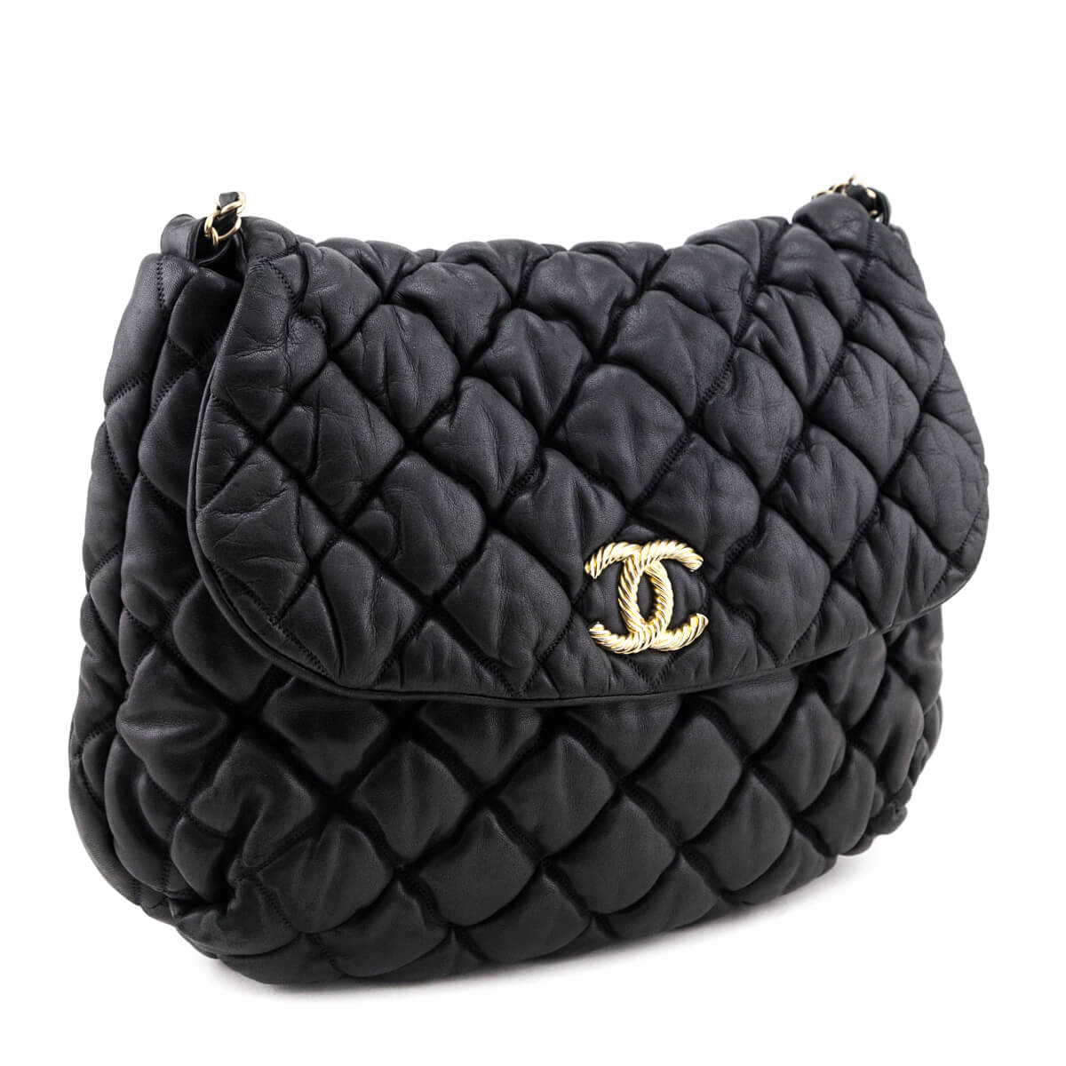 Chanel Black Quilted Lambskin Bubble Large Flap Shoulder Bag - Love that Bag etc - Preowned Authentic Designer Handbags & Preloved Fashions